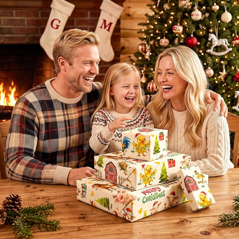 Dlyrroba Farmhouse Christmas Wrapping Paper Roll – Compact roll for easy storage