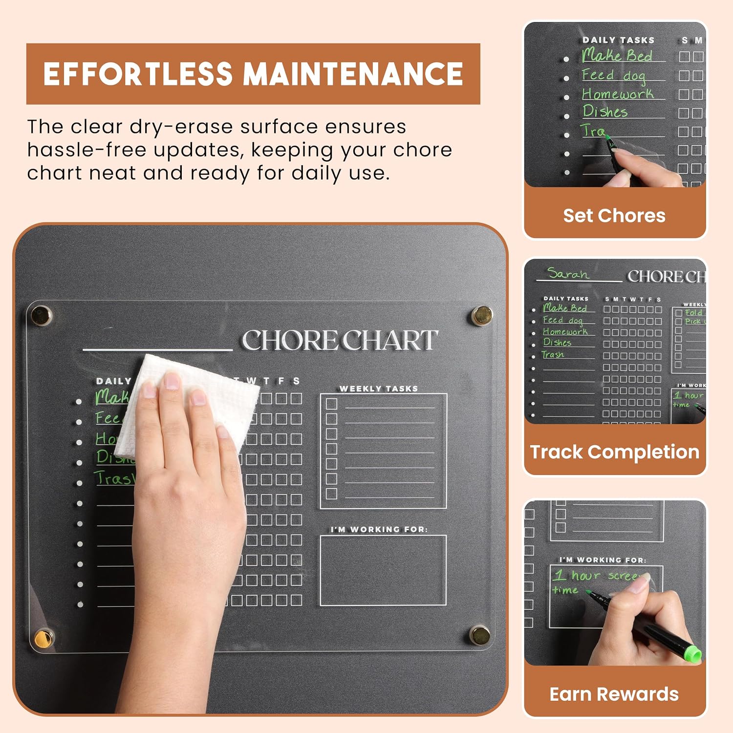 Acrylic Magnetic Chore Chart for Refrigerator, Transparent Clear Dry Erase Checklist Board for Kids and Family, Reusable Weekly Schedule Planner and to-Do List for Home, Fridge, Office, (9''x12) image 3