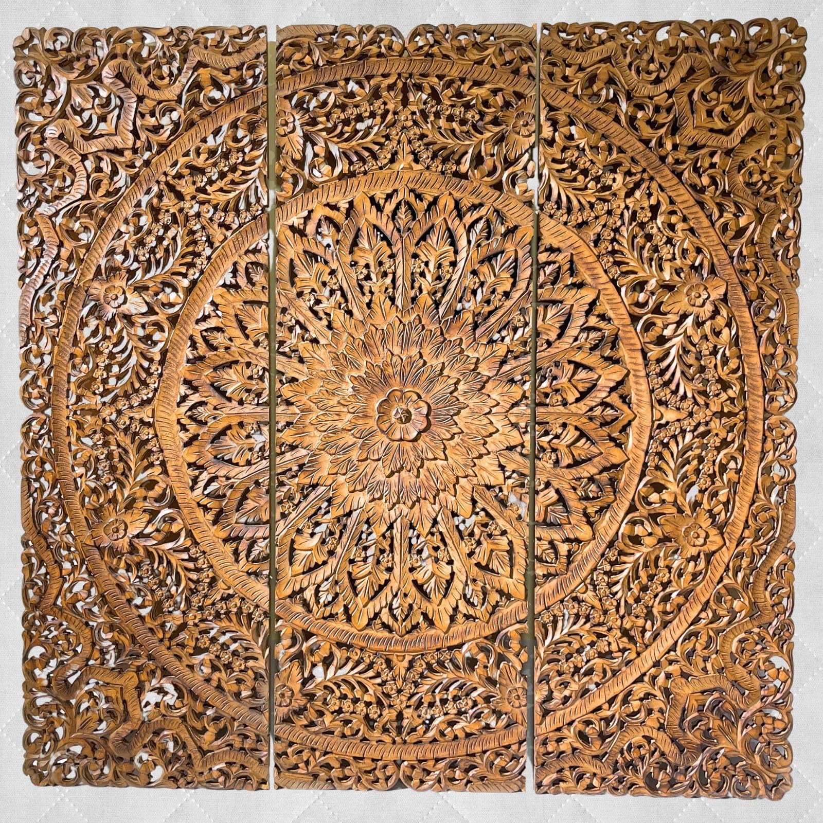 Souq DESIGNS Wall Decor – Large Hand Carved Wooden Wall Panel Decor, Boho MDF Wall Art and Wall Sculpture for Hallway Bedroom Dining Area, Office and Entrance, Mandala Design 120x120 cms
