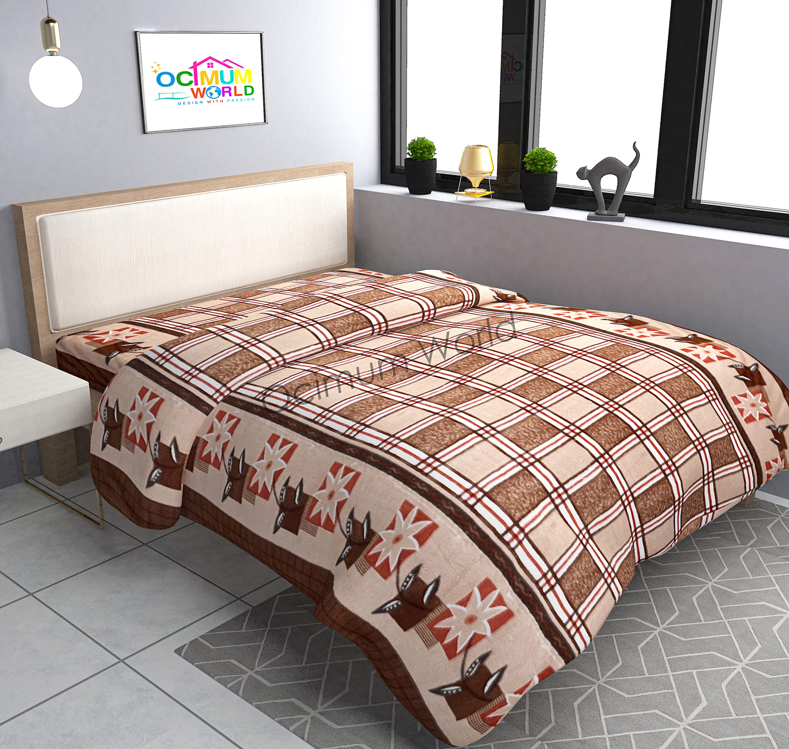MORADO® Double Bed Woollen Fabric Quilt Cover/Duvet Cover/Rajai Cover/Blanket Cover for Winters (90X100 Inches, Brown Flower)-image-9