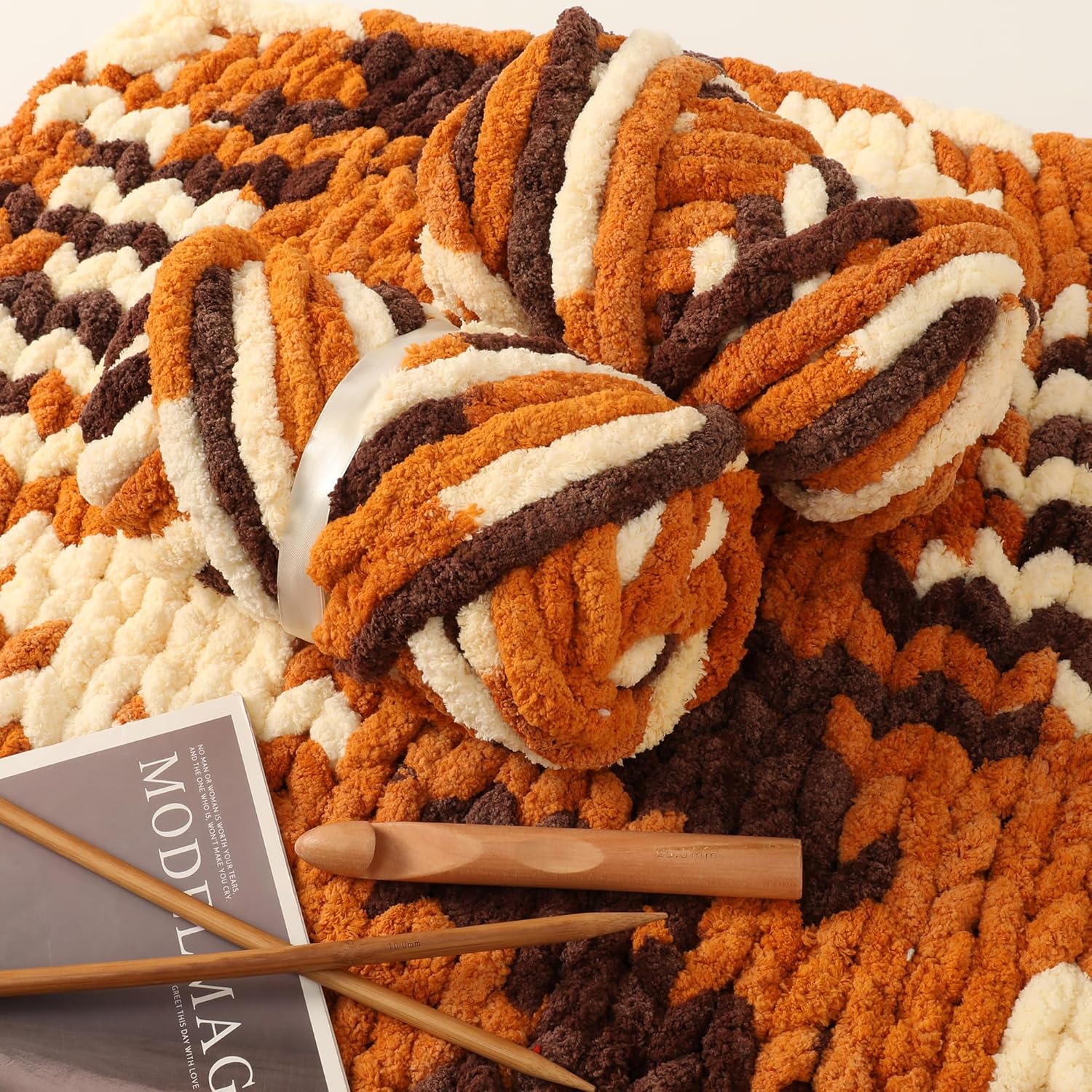 Chunky Chenille Yarn for Hand Knitting 8 Jumbo Pack Jumbo Chunky Yarn for Hand Soft Blanket Knitting, Bulky Thick Fluffy Yarn for Crocheting (Cappuccino)