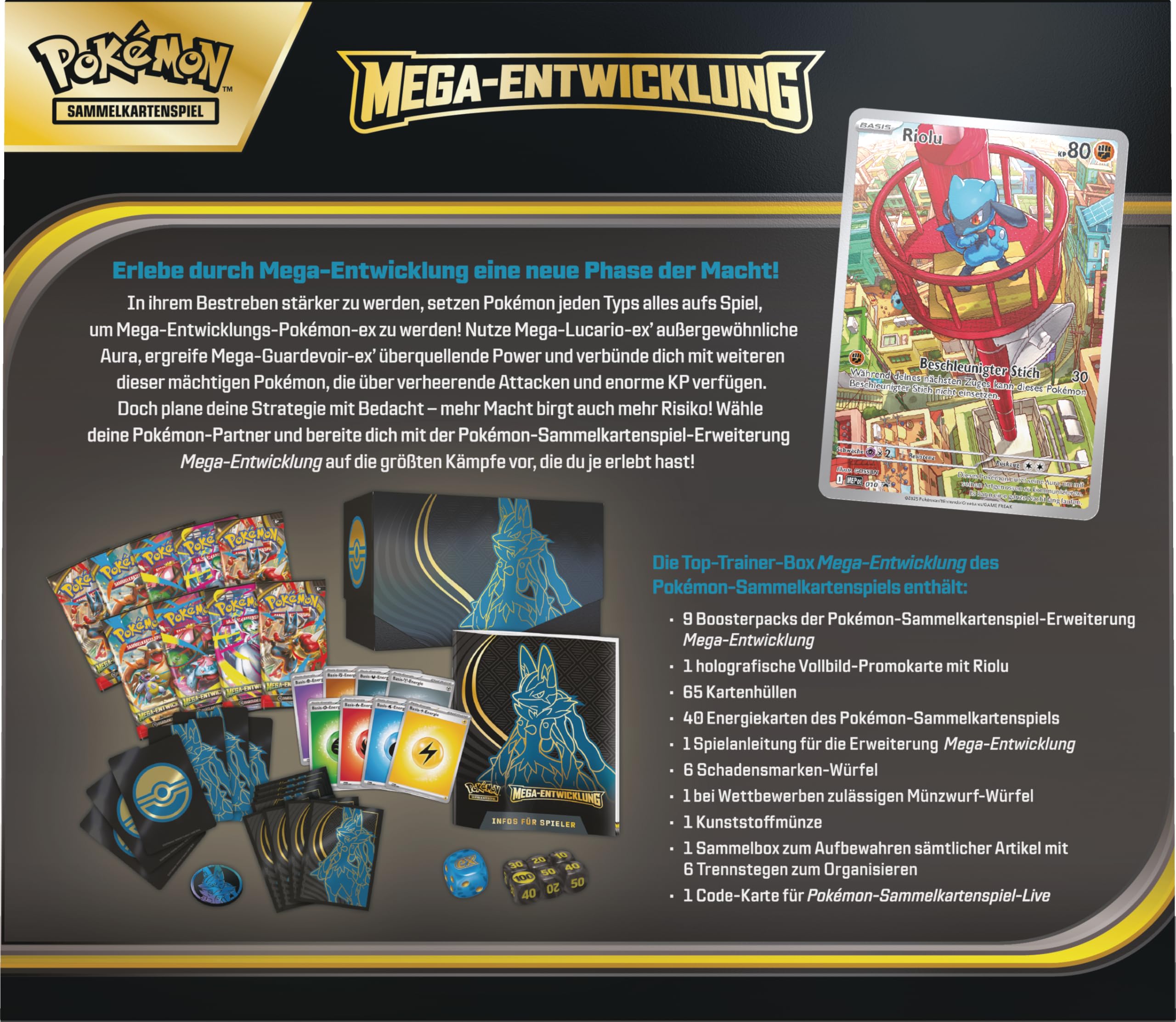 Pokémon-Sammelkartenspiel: Top-Trainer-Box Mega-Entwicklung: Lucario (1 Vollbild-Promokarte, 9 Boosterpacks & Zubehör)