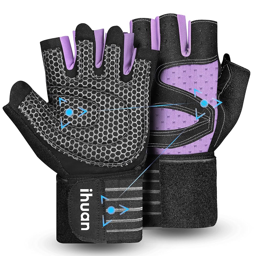 ihuan Ventilated Weight Lifting Gym Workout Gloves with Wrist Wrap Support for Men & Women, Full Palm Protection, for Weightlifting, Training, Fitness, Hanging, Pull ups