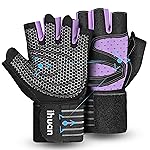 ihuan Ventilated Weight Lifting Gym Workout Gloves with Wrist Wrap Support for Men & Women, Full Palm Protection, for Weightlifting, Training, Fitness, Hanging, Pull ups