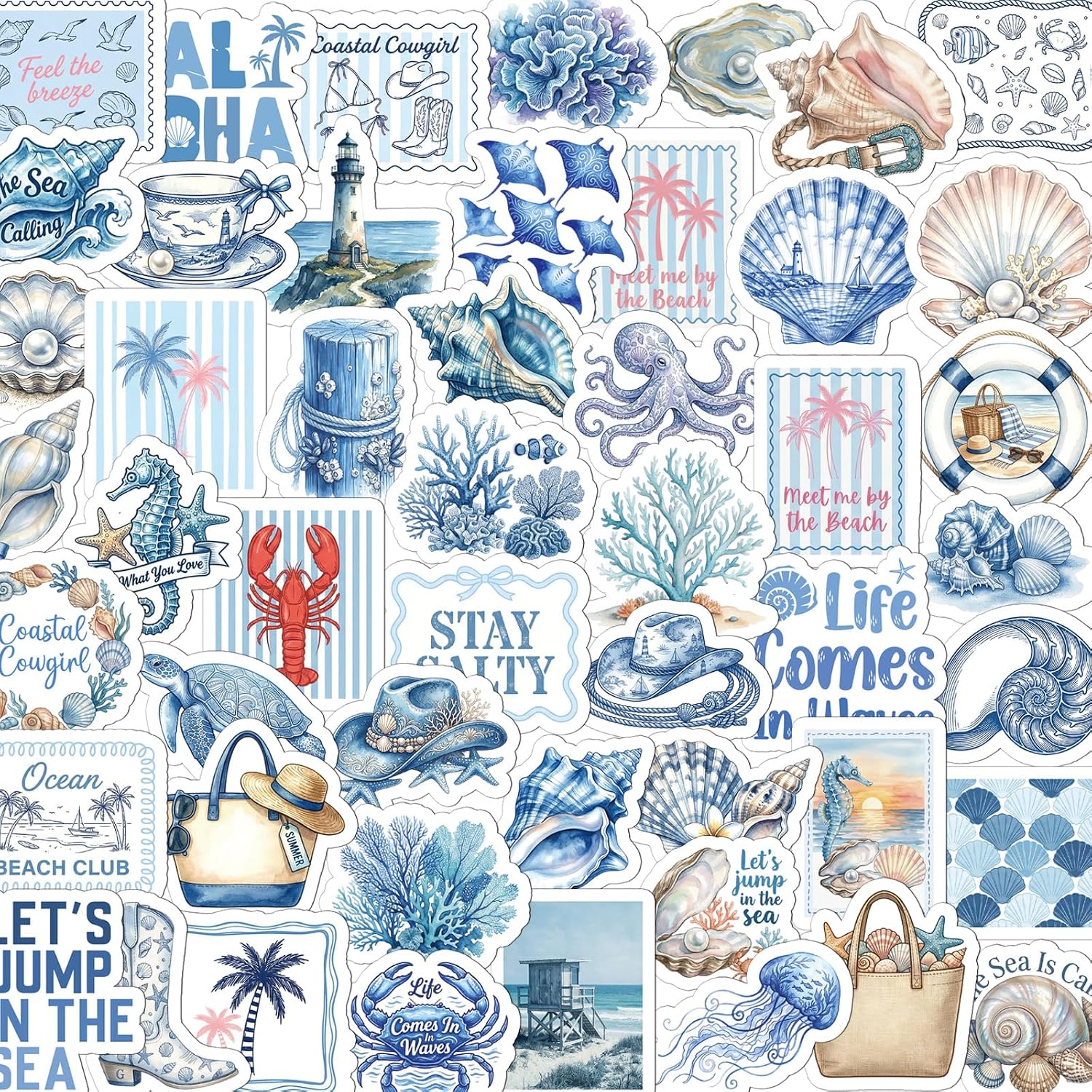 50 Pcs Beach Coastal Granddaughter Stickers Blue Ocean Decals