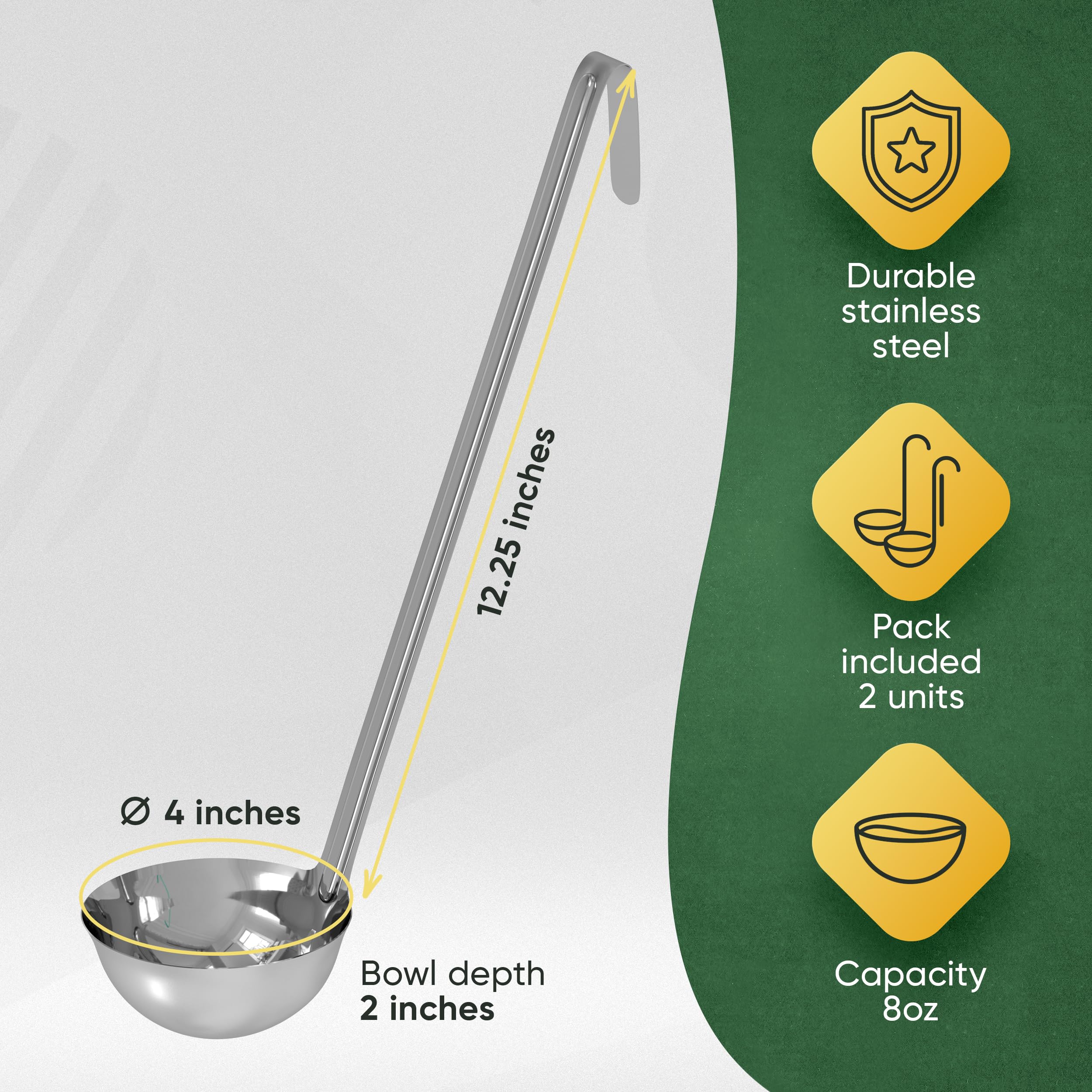 2 Pieces Soup Ladle, Ladles for Serving, 8 oz Ladle, Stainless Steel Ladle, Ladles for Cooking, Metal Ladle, Kitchen Ladles, Canning Ladles, Punch Ladle, Gravy Ladle, Large Ladle - Image 2