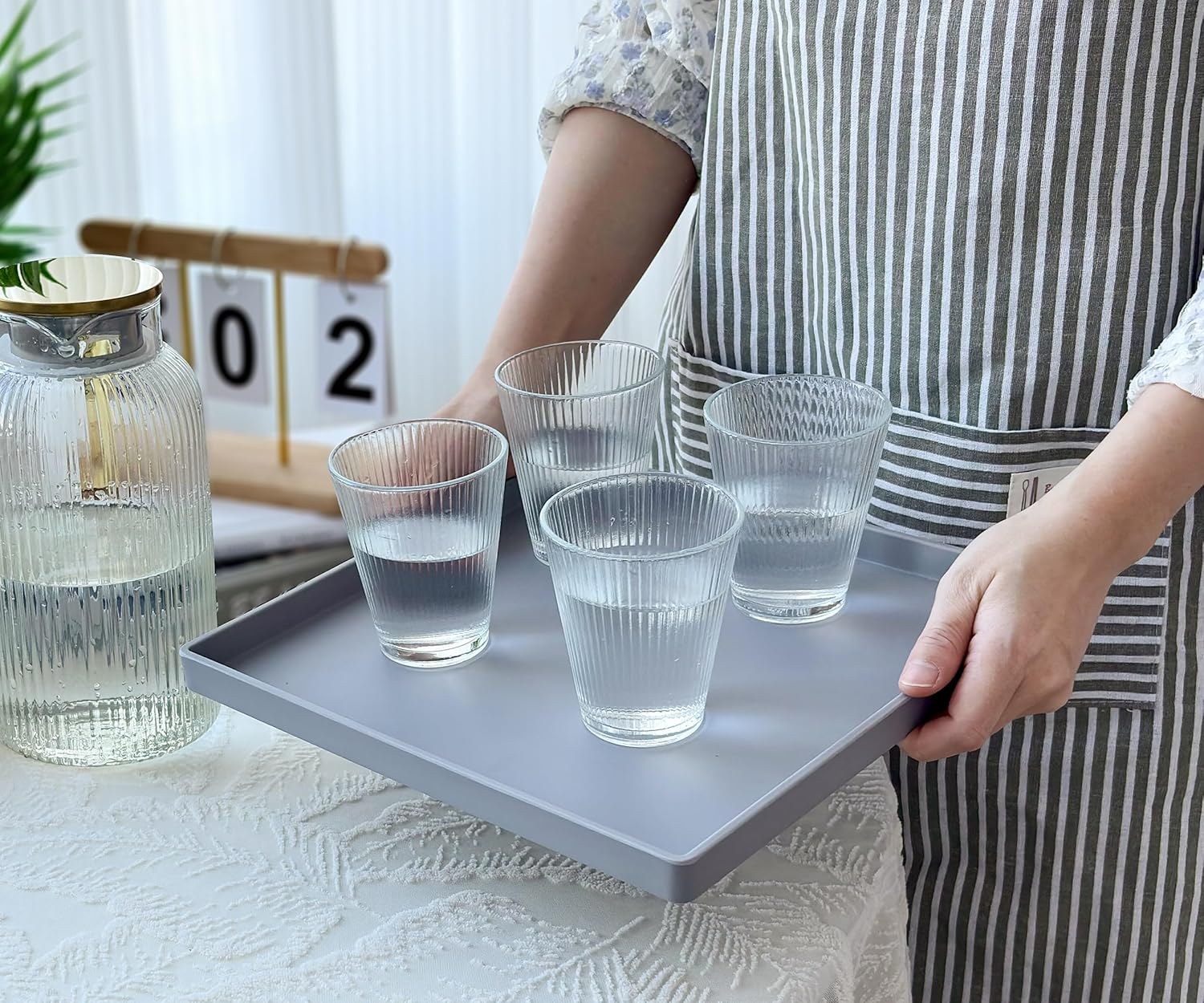 Versatile 11 Inch Gray Square Tray, Organization | Multi-Purpose Tray for Ottoman, Coffee Table, Dresser, Bathroom Countertop & Kitchen | Organizer for Makeup, Jewelry, Remote & Snacks