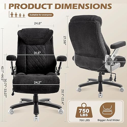 Miniatura 2 de Silla de oficina grande y alta de tela de 650 libras para personas pesadas, silla de oficina ejecutiva grande de tela, reposabrazos 5D y sillas de