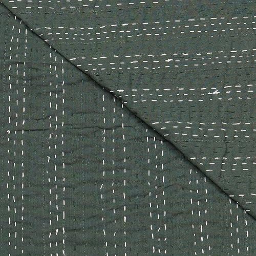 Miniatura 4 de Marubhumi Colcha de algodón puro Kantha con diseño tradicional indio de Farida (gris, individual (60 x 90 pulgadas)