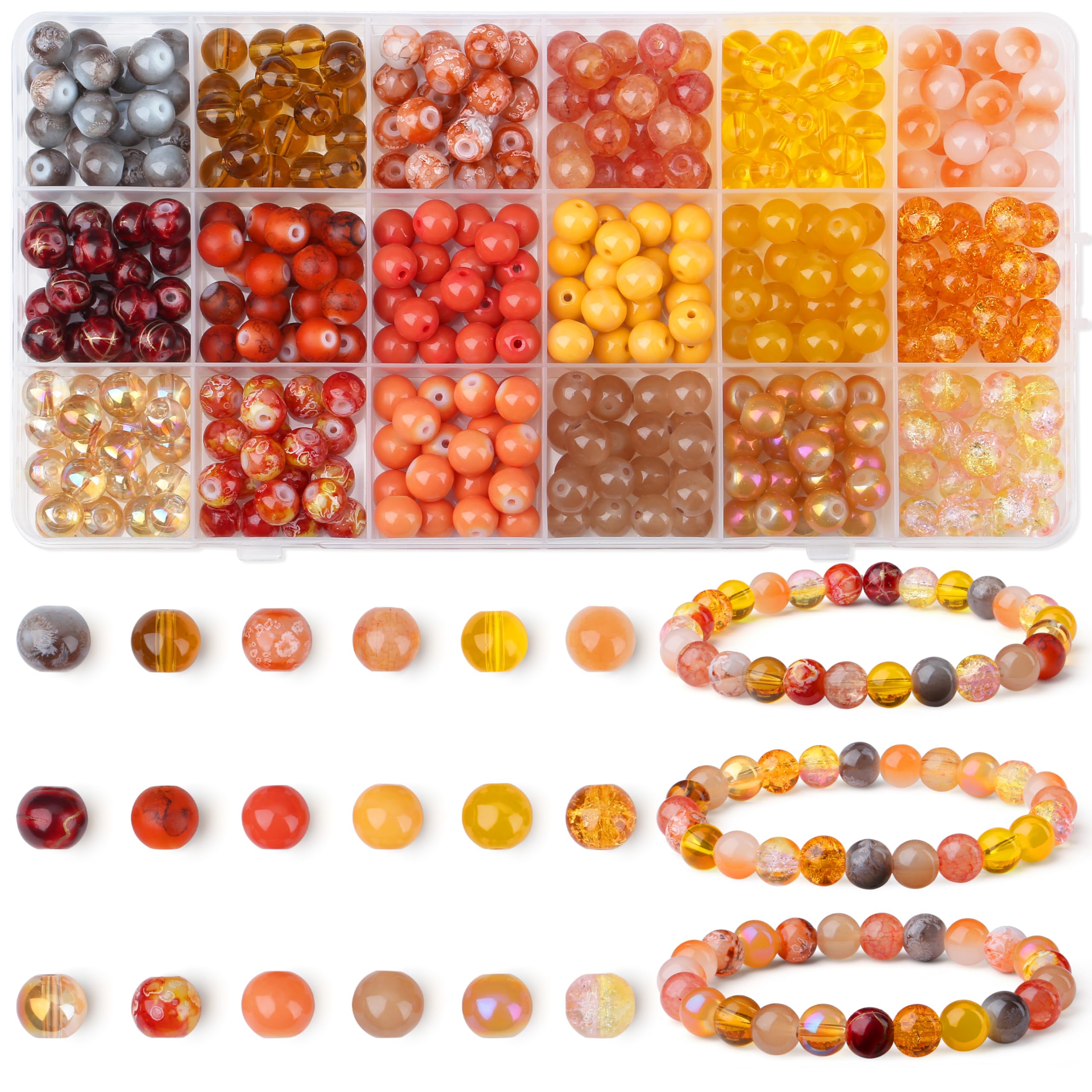 AWARDSEN 8 mm Orange Beads Round Bead Orange Earring Bracelet Necklace for Jewellery Making Crafting DIY Autumn Gifts 360 PCS Glass Beads
