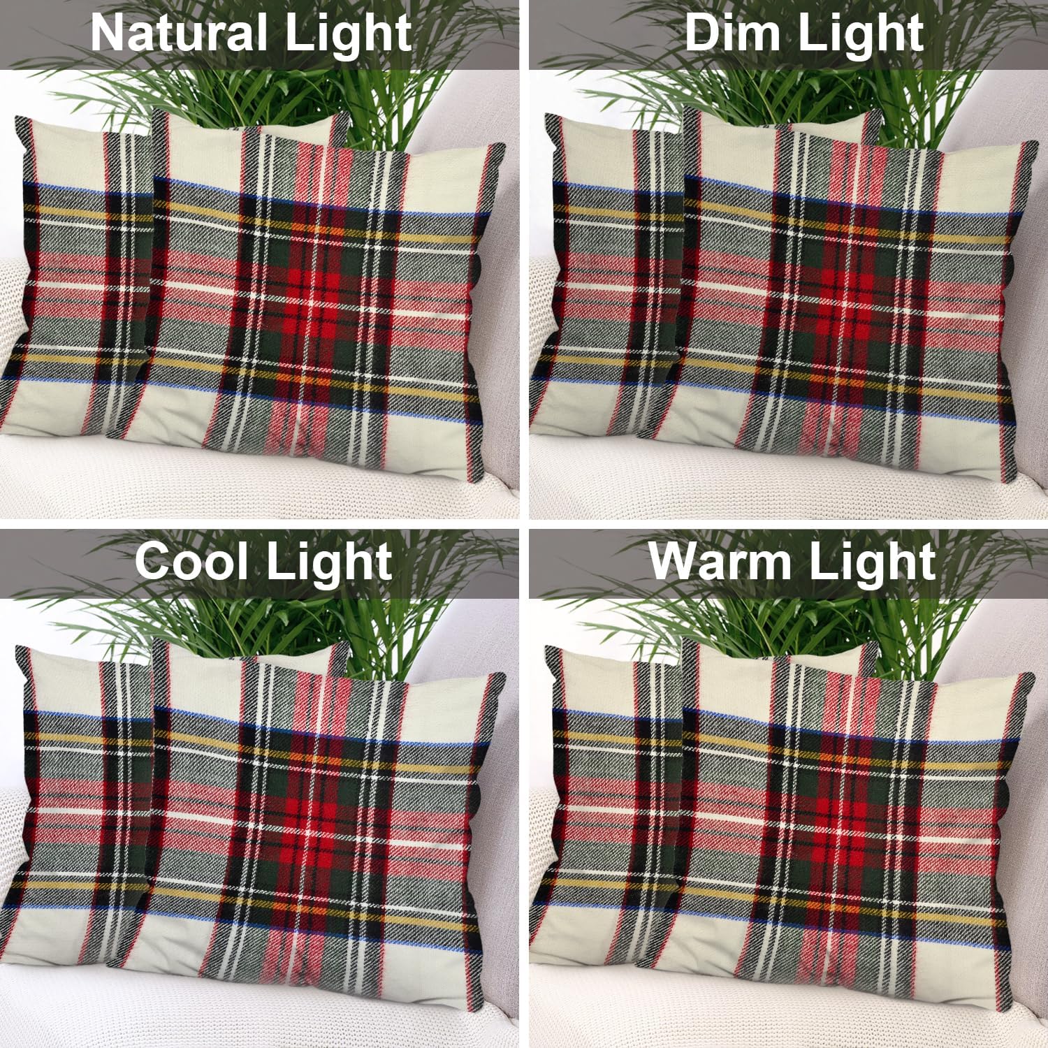Batmerry Scottish Tartan Throw Pillow Covers, Green Wool Plaid Symmetric Square Fashion Decorative Pillow Covers Digital Printing Blended Fabric for Couch Sofa Bed Invisible Zipper 26X26 in(Set of 2)