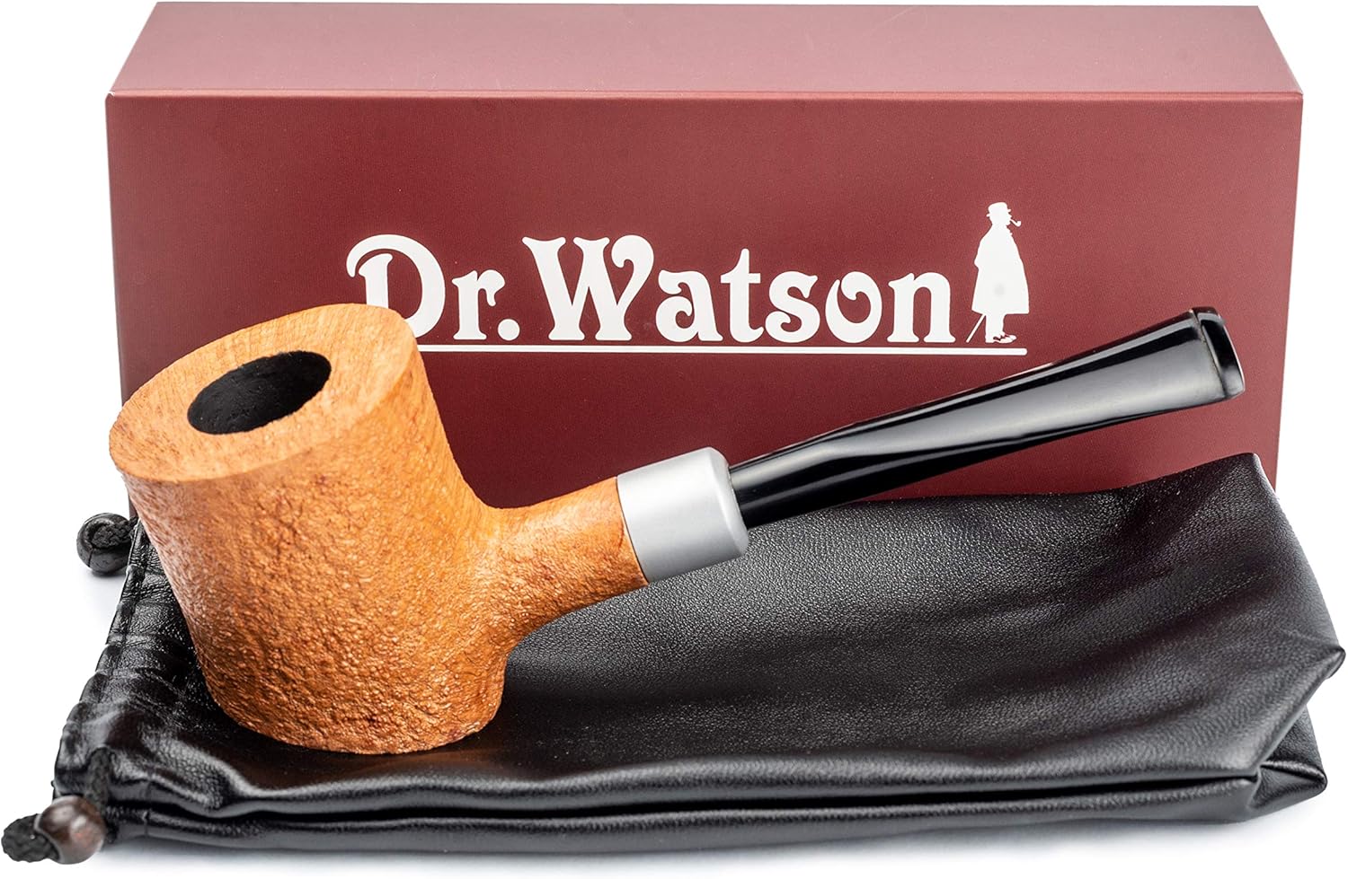 Dr. Watson - Briar Tobacco Pipe, Handcrafted, Classic Poker Shape, Comes with Pouch, Boxed (Gold)