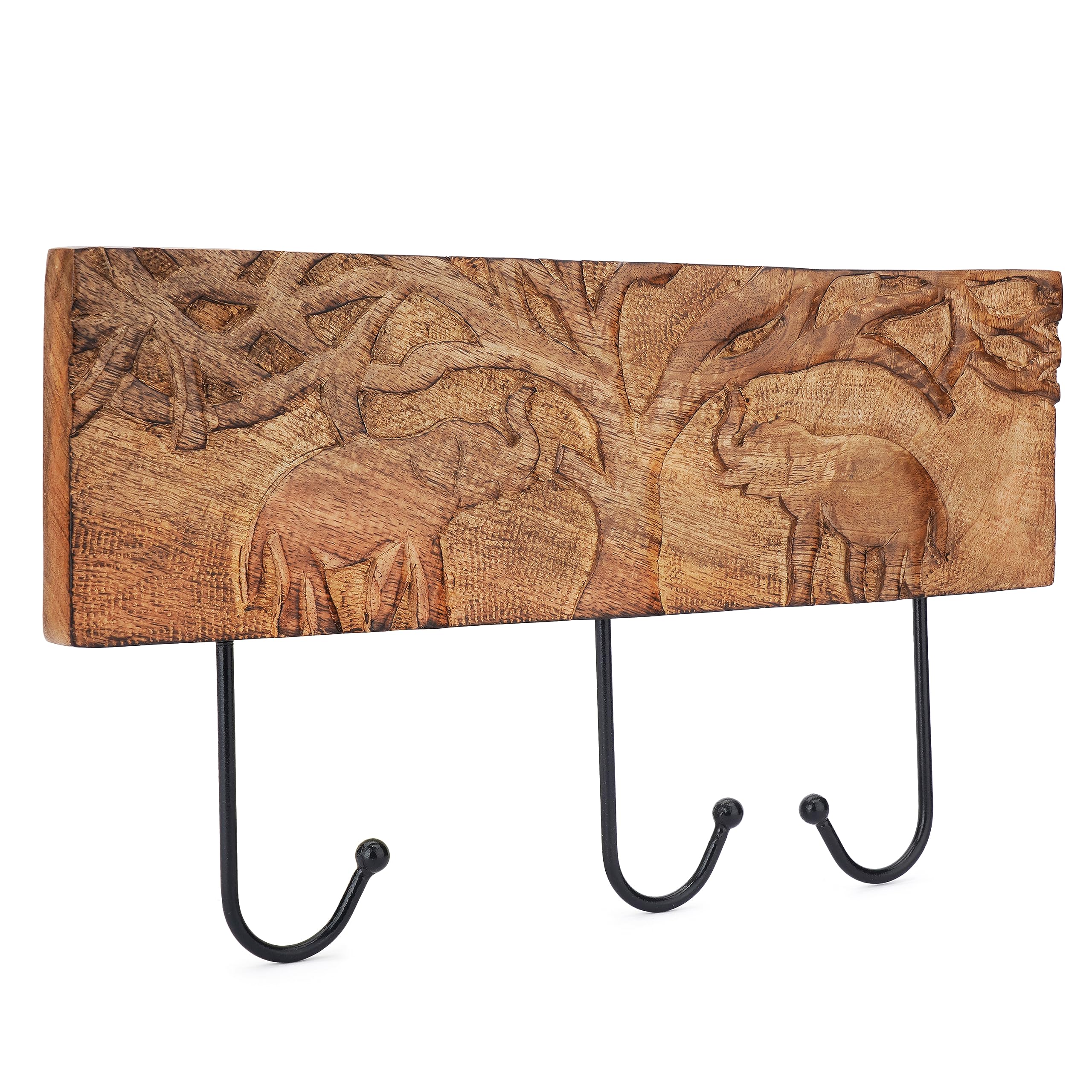Ajuny Perchero de Pared de Madera con 3 Ganchos – Diseño de Elefante para Colgar Abrigos, Toallas, Batas y Ropa – Colgador Decorativo para Entrada, Hogar y Regalos – 38x15 cm.