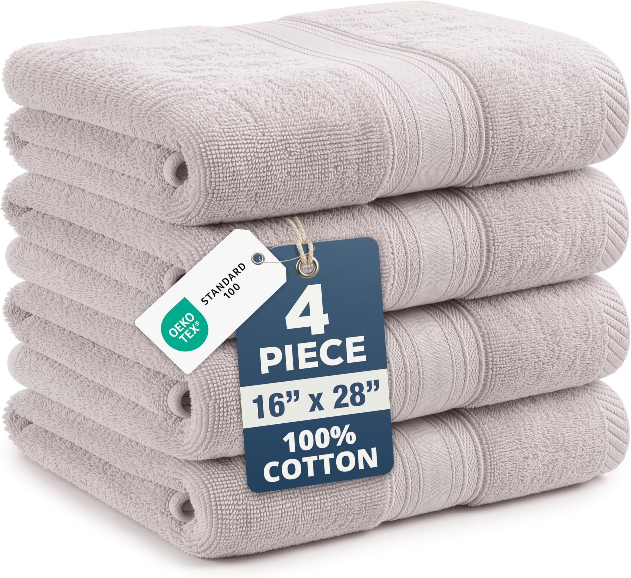 Bath Hand Towels - Pack of 4 (16"x 28"), 100% Cotton - Soft, Quick Dry & Highly Absorbent, Hand and Face Towels - Bathroom Hand Towel Set, Great for Gym, Salon, Spa & Family Use - Platinum