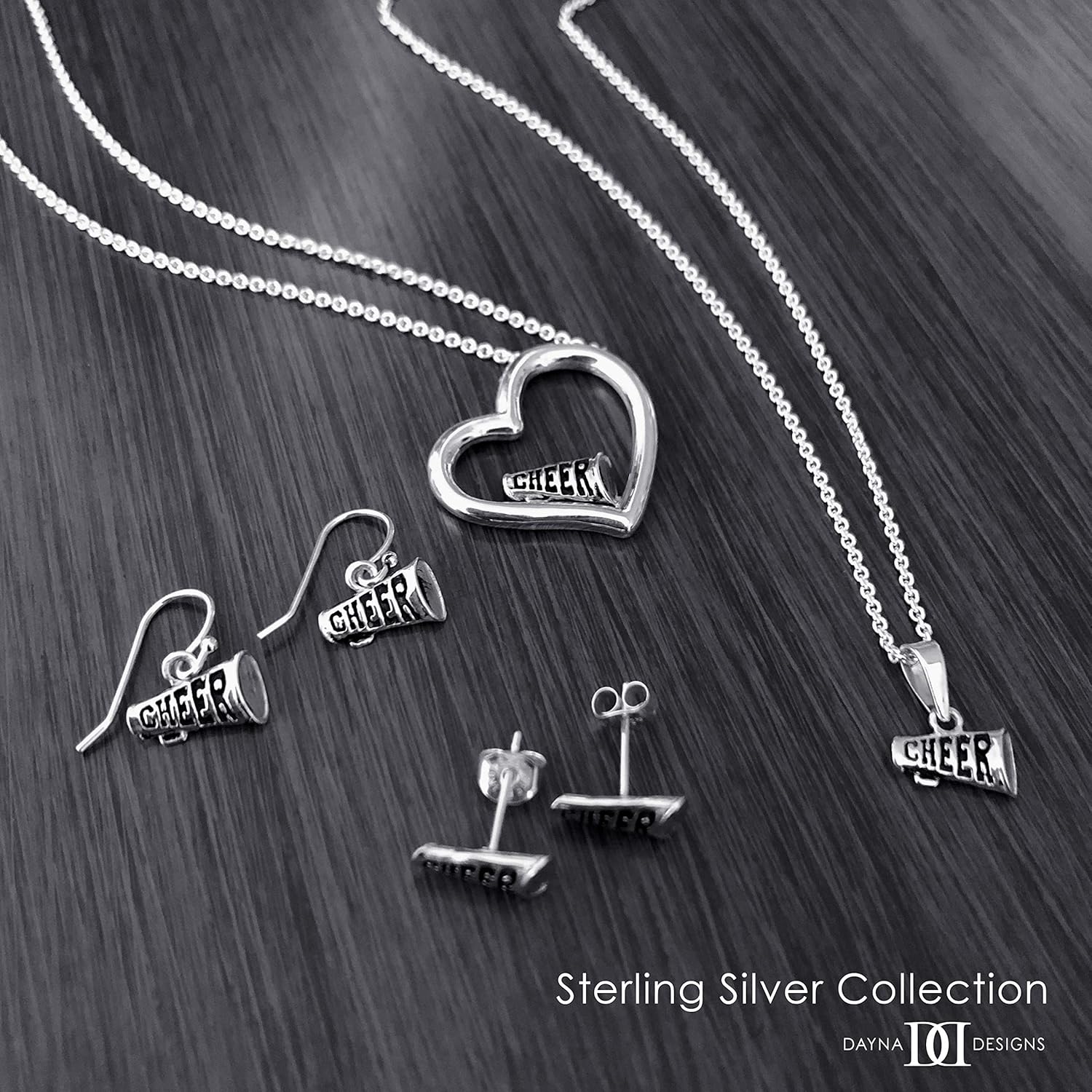 Cheer Post Earrings - Platinum over 925 Solid Sterling Silver, Cheerleader Studs, Hypoallergenic Jewelry Gifts for Coaches and Women Chearleader Athletes, Player and Team Charms by Dayna Designs