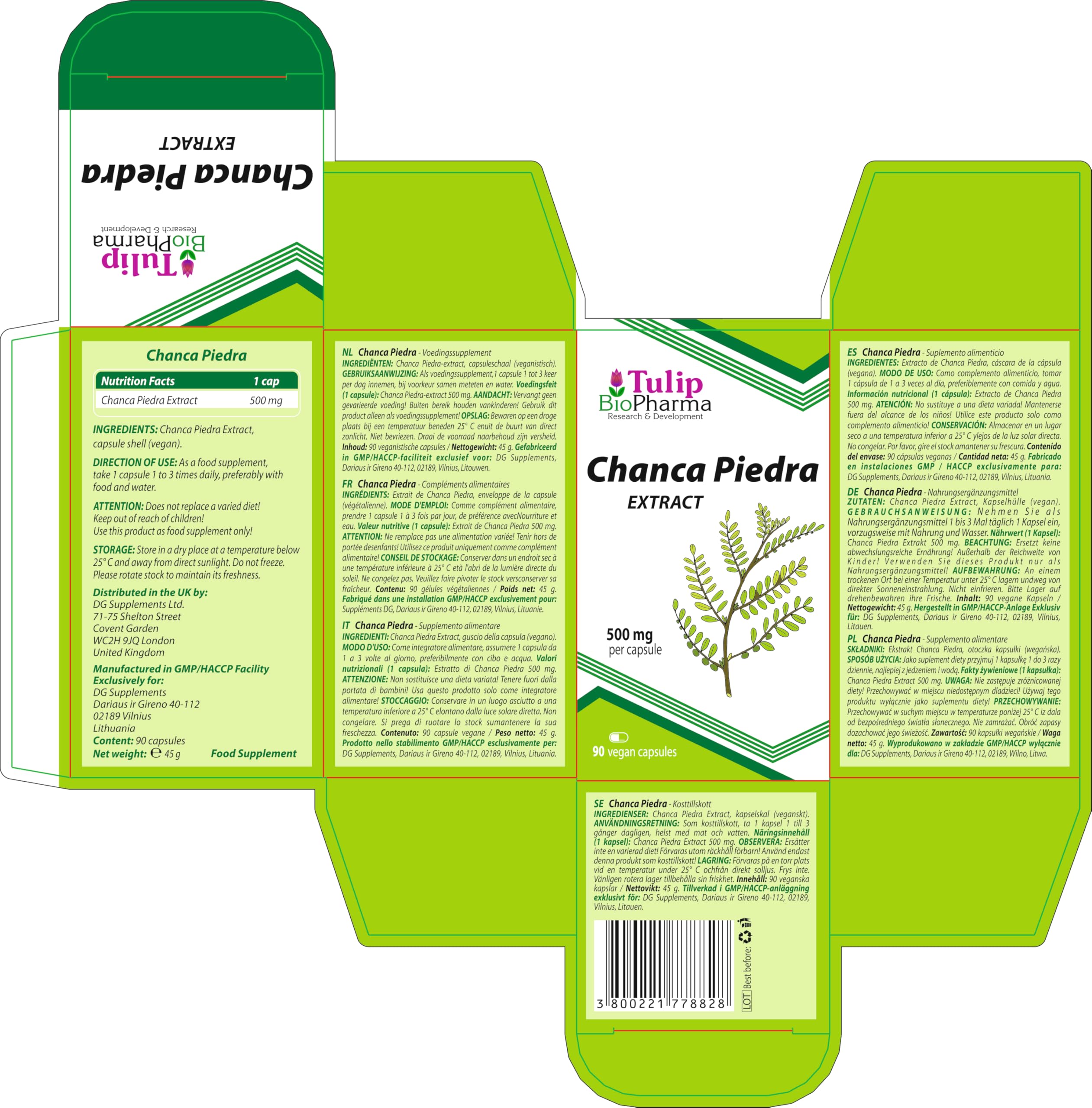 Chanca Piedra Extract 500mg 90 Capsule, Certificato di analisi di AGROLAB Germania, ad alta resistenza, senza riempitivi o altri additivi, senza glutine, senza OGM