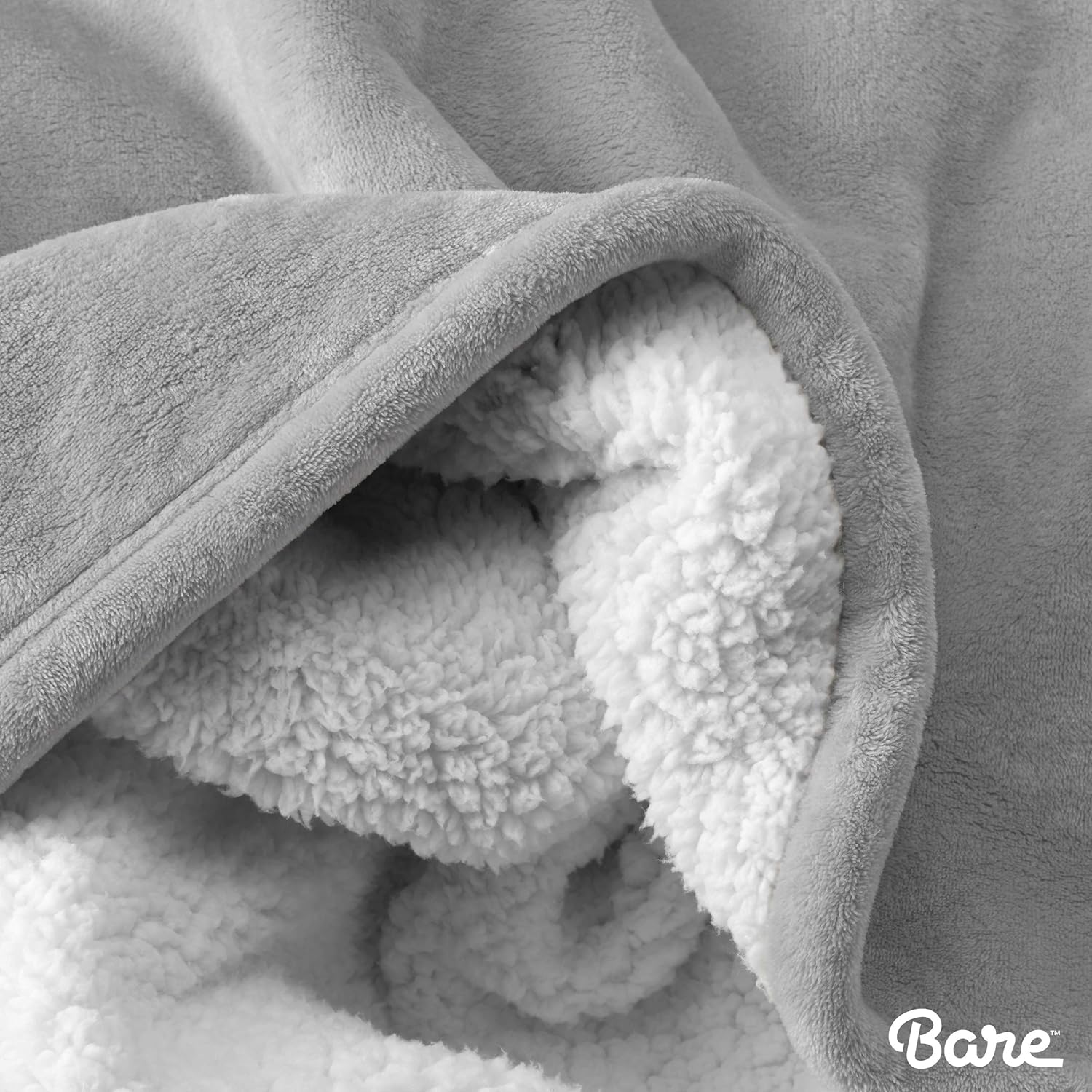 Bare Home Sherpa Fleece Blanket - Throw/Travel - Fluffy & Soft Plush Bed Blanket - Reversible - Lightweight (Throw/Travel, Light Grey) : Everything Else