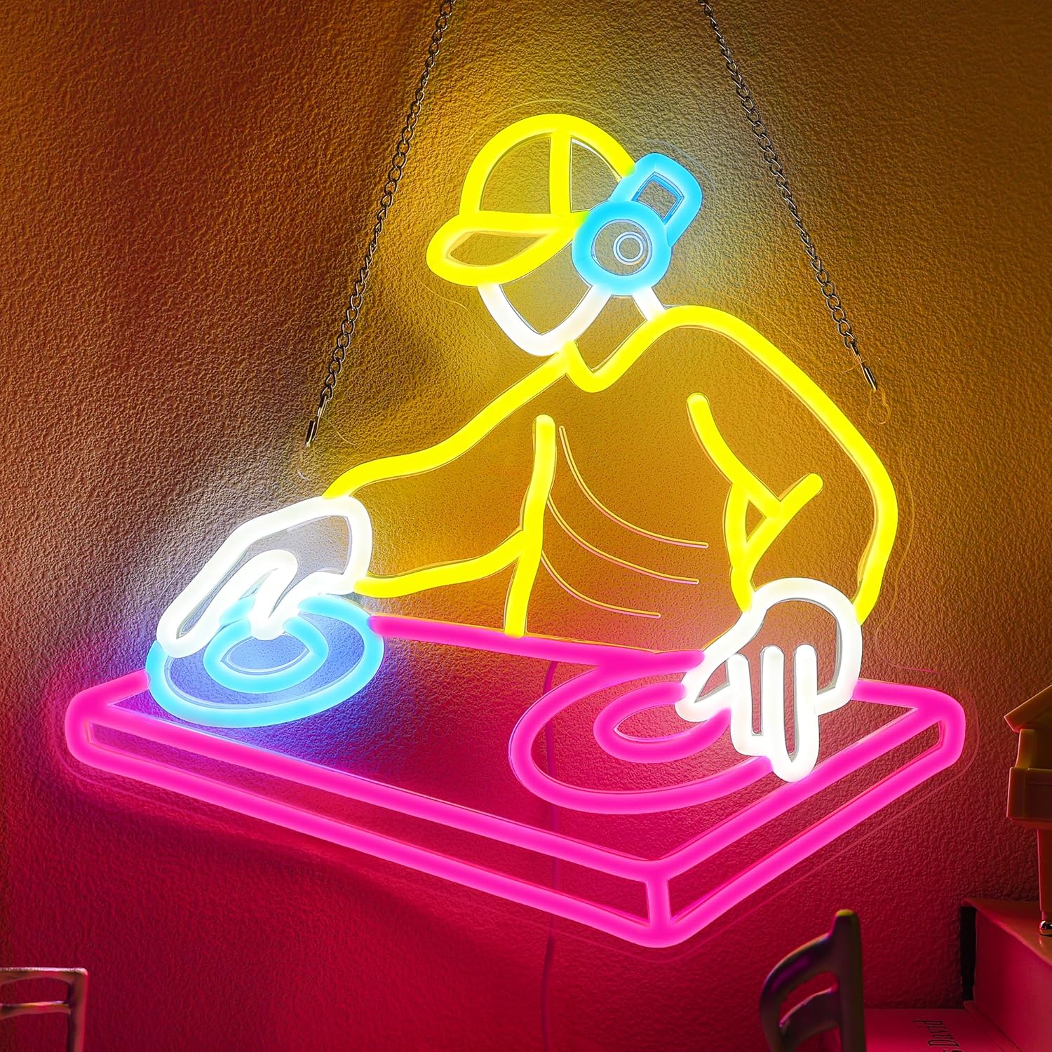 DJ Player Neon Sign, Dimmable LED DJ Room Decor Light With USB Powered, Decorations for Bedroom Man Cave Bar Club, Gift for DJ and Heavy Metal Music Lovers