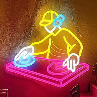 DJ Player Neon Sign, Dimmable LED DJ Room Decor Light with USB Powered, Decorations for Bedroom Man Cave Bar Club, Gift for DJ and Heavy Metal Music Lovers