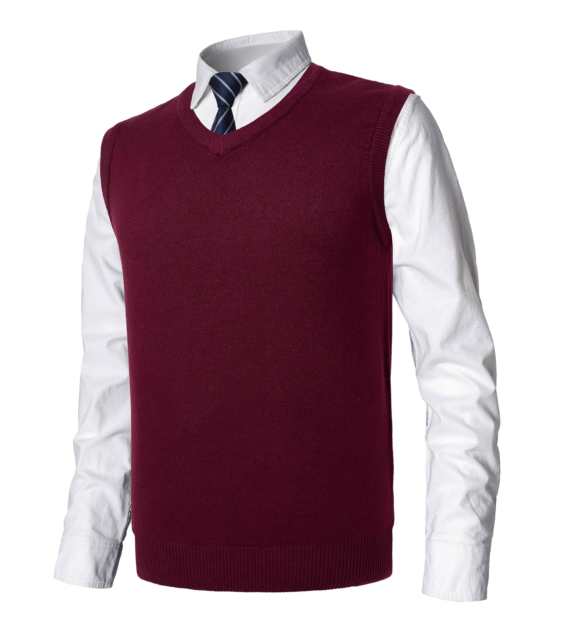 Homme Gilet en Laine Unie Col V Wool Pull sans Manche Automne Hiver Col V Gilet Classique Gentleman Tricots Cardigans Couleur Pure Pulls et Gilets en V Débardeurs Slim Fit