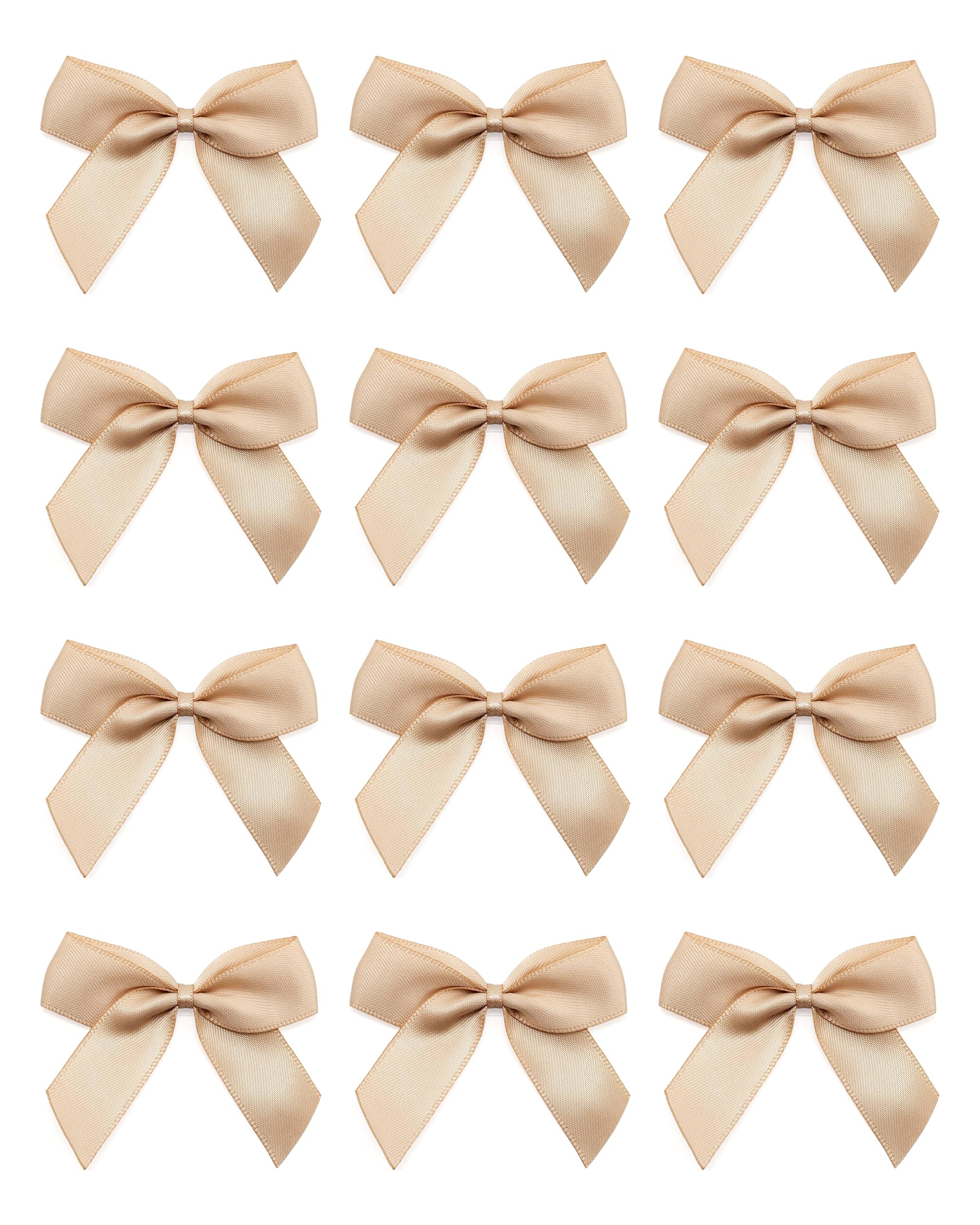 Italian Options Champagne Small Satin Ribbon Bows, Self Adhesive Bow Decorations For Crafts, Gift Wrap, Hampers, Hair Bows, Wedding Stationery, Floristry, Christmas, Cakes, Crafting, 12 Pack, 5 Cm