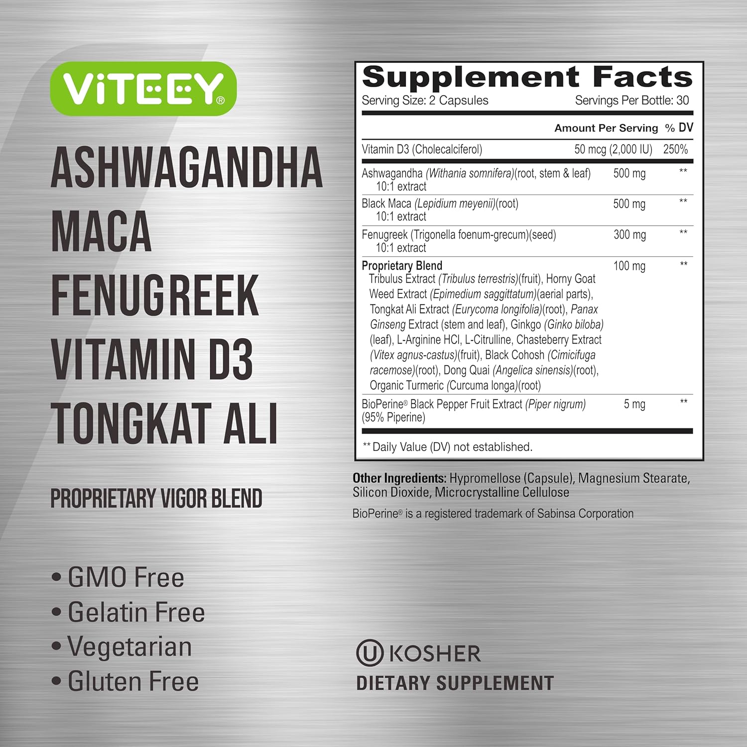 Viteey Ashwagandha Maca Fenugreek Supplement with Tongkat Ali – Drive, Passion & Energy Support for Men & Women – Mood, Calm & Stress Support - 60 Capsules - Image 5