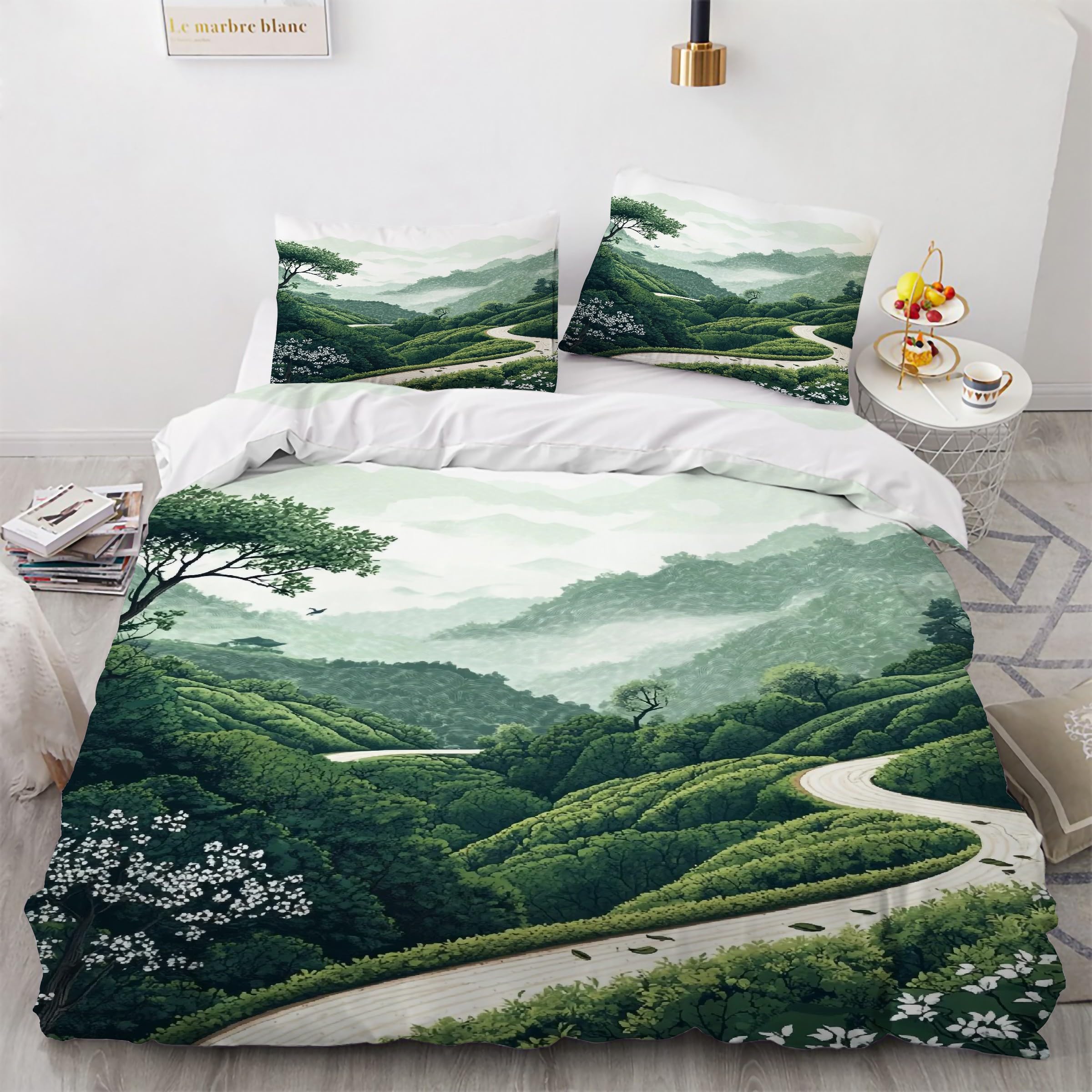 Housse de couette 240x260 montagne microfribre durable et ses deux taies