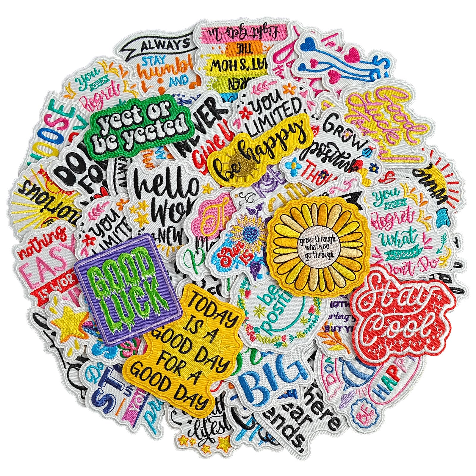 EMORBALS 40 Pcs Random Positive Affirmations Iron on Patches, Positive Iron on/Sew on Patch for Clothes, Hat, Jacket, T-Shirt, Etc