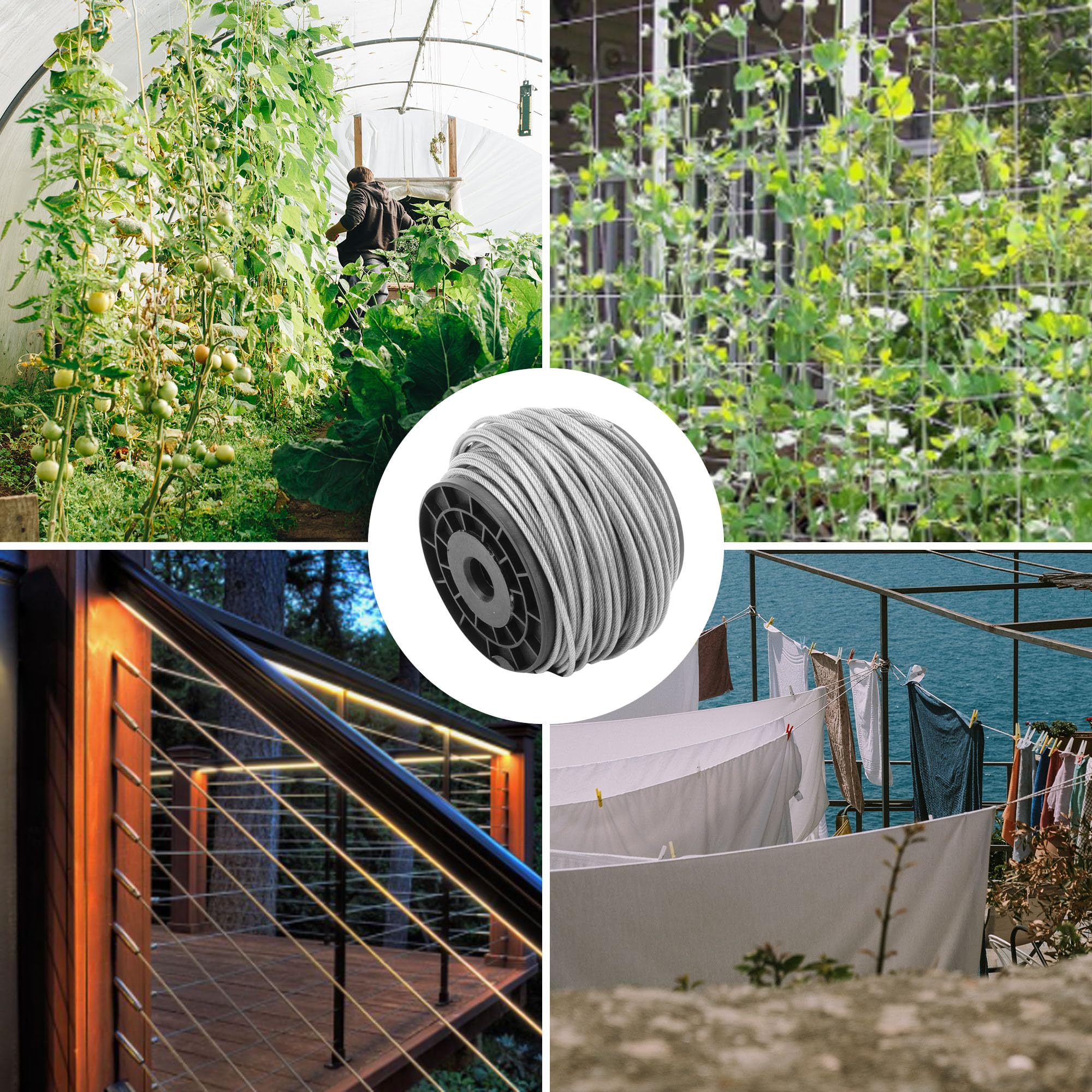 50m Cable Acier 3mm, Cable Inoxydable pour Plante Grimpante Exterieur, Cable Métallique avec Accessoires