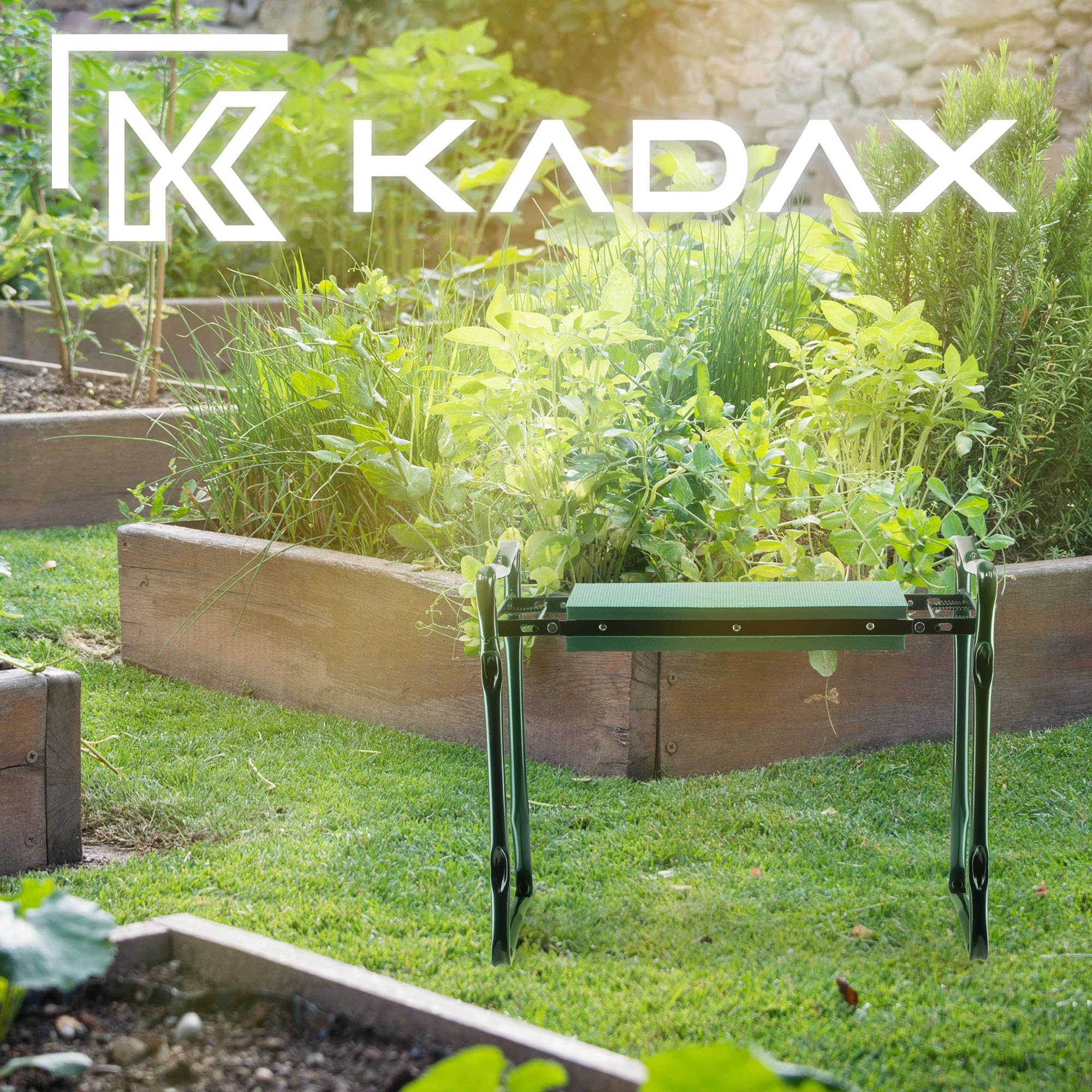 KADAX Klęcznik ogrodowy składany 2w1 - taboret/ławka do prac w ogrodzie z miękką pianką, solidna konstrukcja z uchwytami, kolor zielony (bez torby), wymiary siedziska 49x27,5 cm