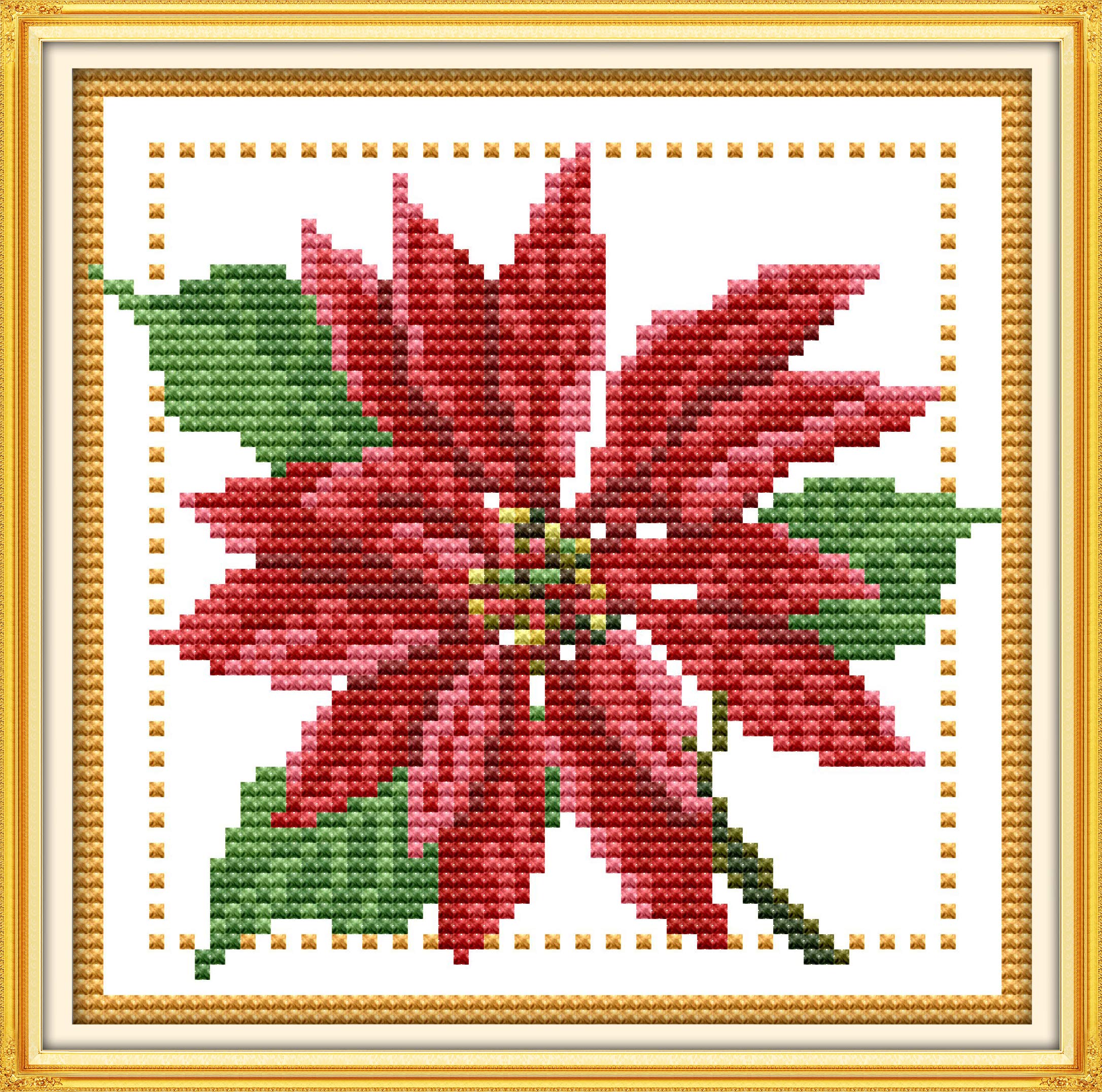 Own4b December Cross Stitch Kits Stamped, Twelve Months Flower- Printed Pattern 11Ct 8.3X8.3 Inch Diy Embroidery Kit