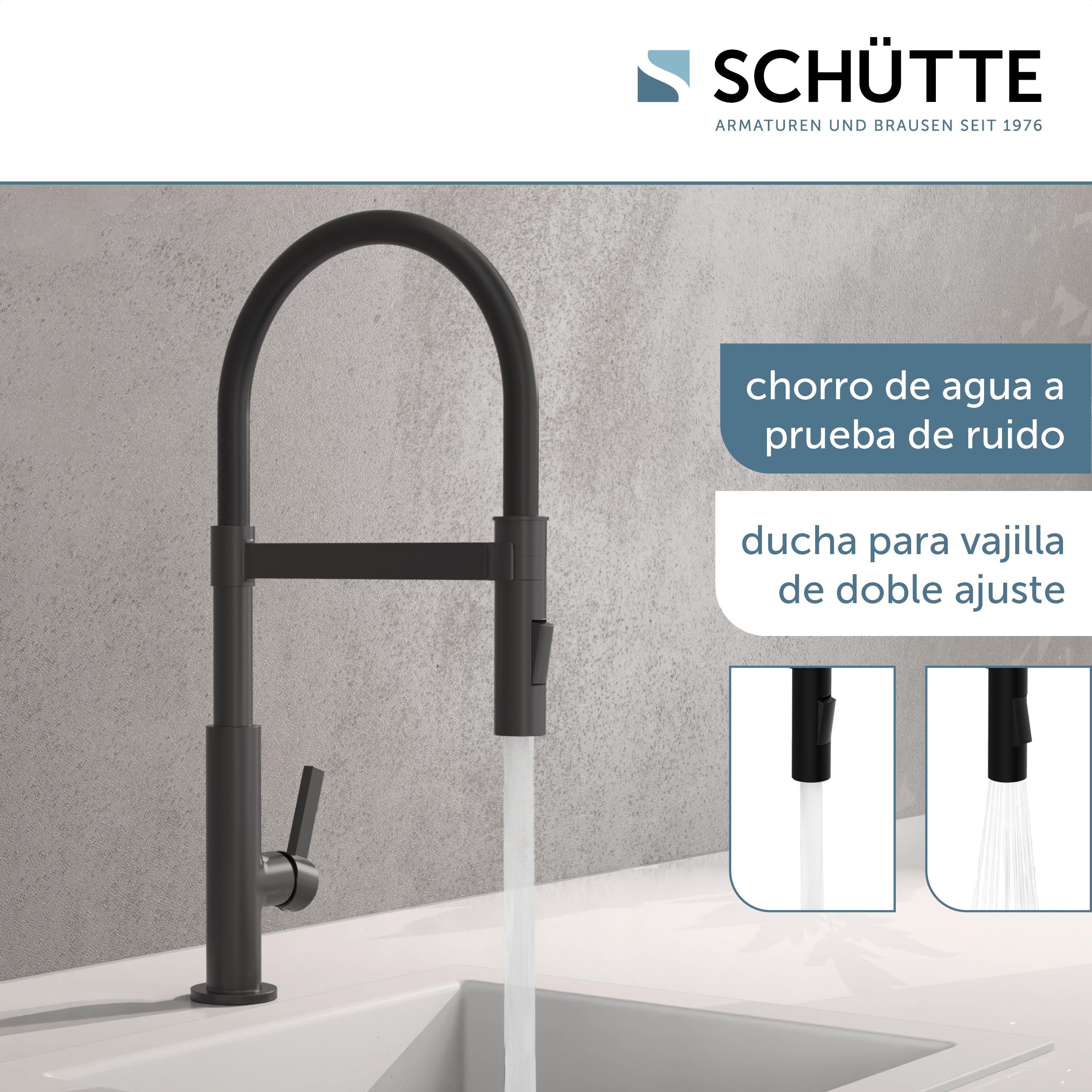 Schütte 79147 Grifo de Cocina de 360 ° con Manguera Suave al Tacto, Mezclador Monomando con alcachofa magnética extraíble para Fregadero, Color Negro Mate