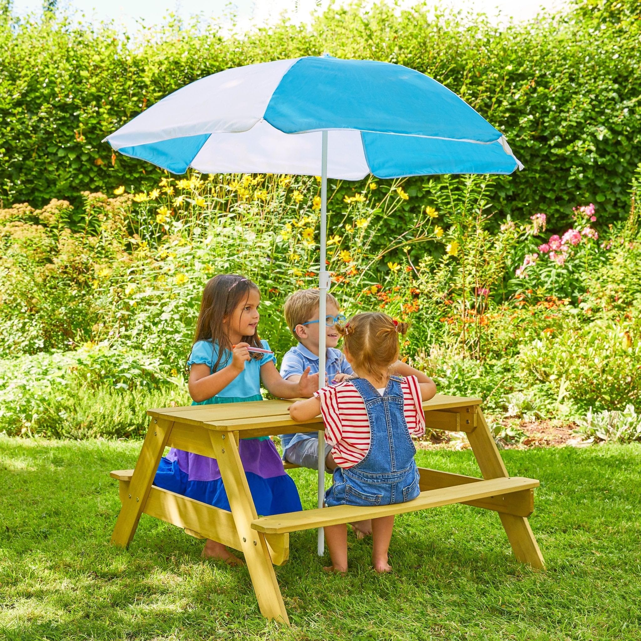 Kids Table With Umbrella Luku 3-in-1 Kids Outdoor Wooden Picnic