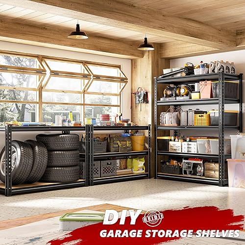 Miniatura 6 de REIBII Estantes de almacenamiento de 2020 LBS, estantería de garaje de 5 niveles, estantes de garaje ajustables y resistentes, estante de utilidad,