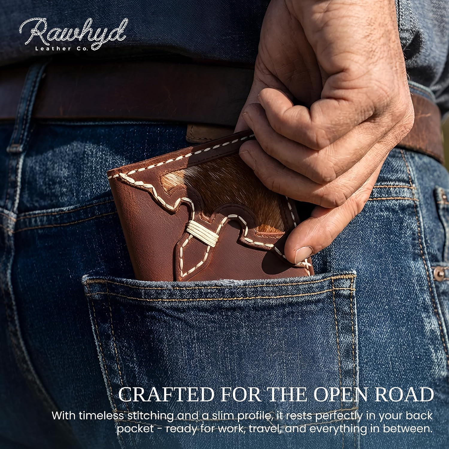 Full-Grain Leather Classic Long Bifold Wallet - Sleek Handcrafted Vertical Wallet - Compact Minimalist Men's Bifold Wallets w/ Multiple Card Slots, 2 Long Side Pockets, and Sleeve (American Flag)