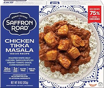 Saffron Road Frozen Chicken Tikka Masala High Protein, Seed Oil Free, Chickens Raised with No Antibiotics, No Artificial Ingredients, Gluten-Free 10 Ounce
