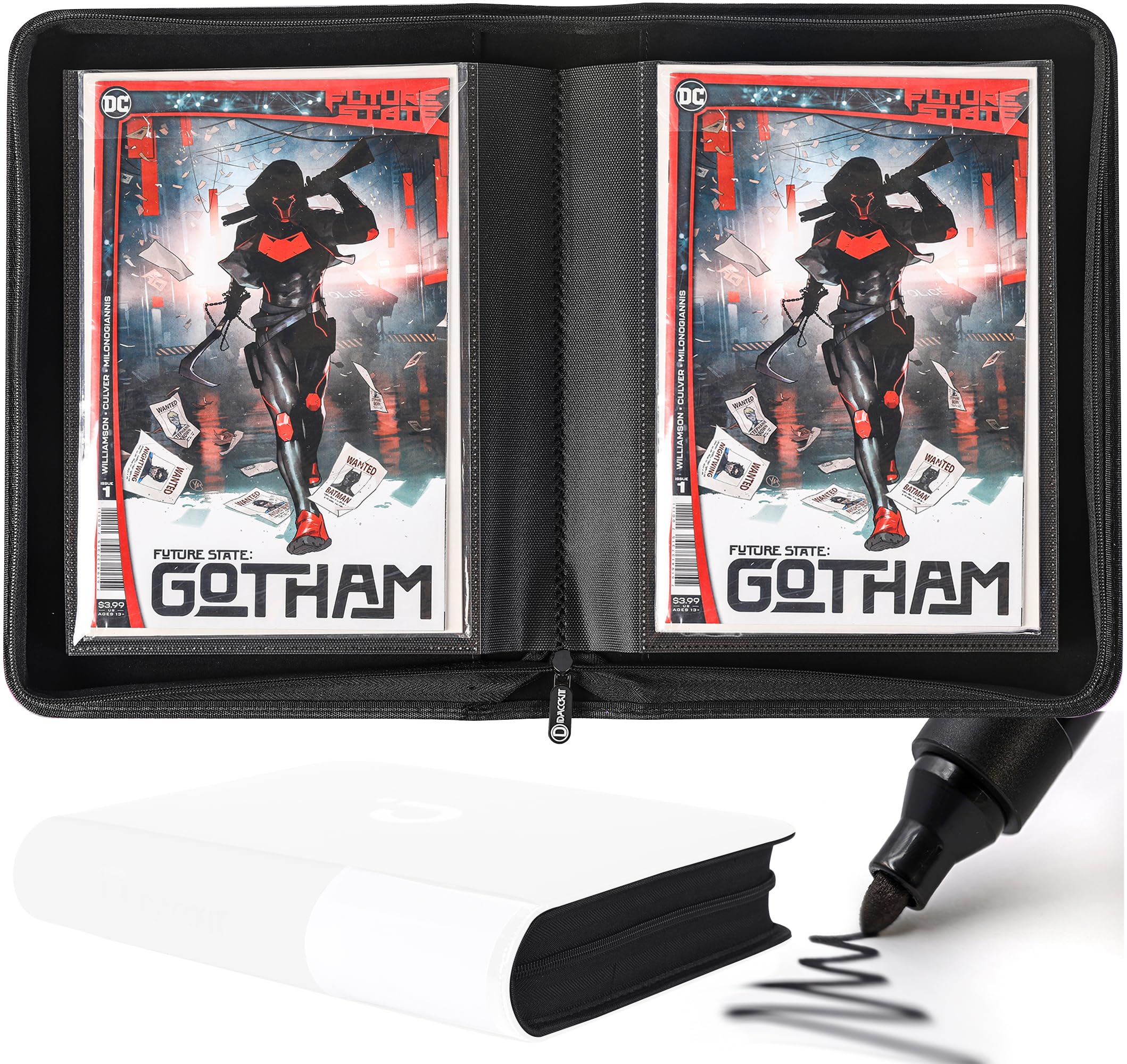 D DACCKIT Comic Binder, Comic Book Album with Sleeves Fits Regular Comics and Comic Bagged and Boarded, Comic Storage Binder Holds 24 Comic Books（Model A，Classic White） — image 1