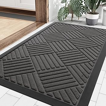 Smiry Front Door Mat Outside Entrance, Heavy Duty Natural Rubber Doormat, Trap Dirt and Moisture Easy Clean Low Profile Patio Porch Welcome Floor Mats for Entry, 71x47 Inch, Beige