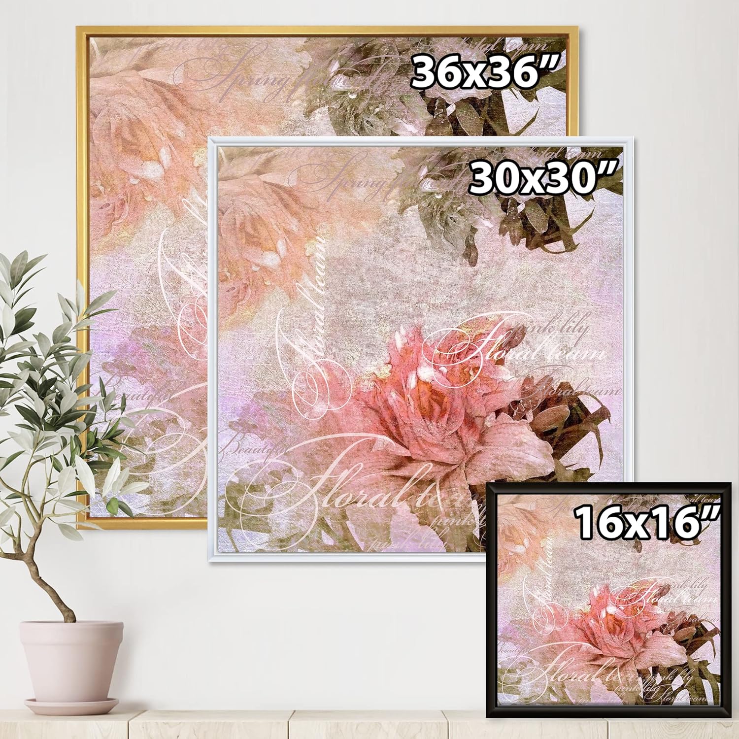 DesignQ ビンテージフラワー パステルカラー - 伝統的なフレーム入りキャンバスウォールアート プリント