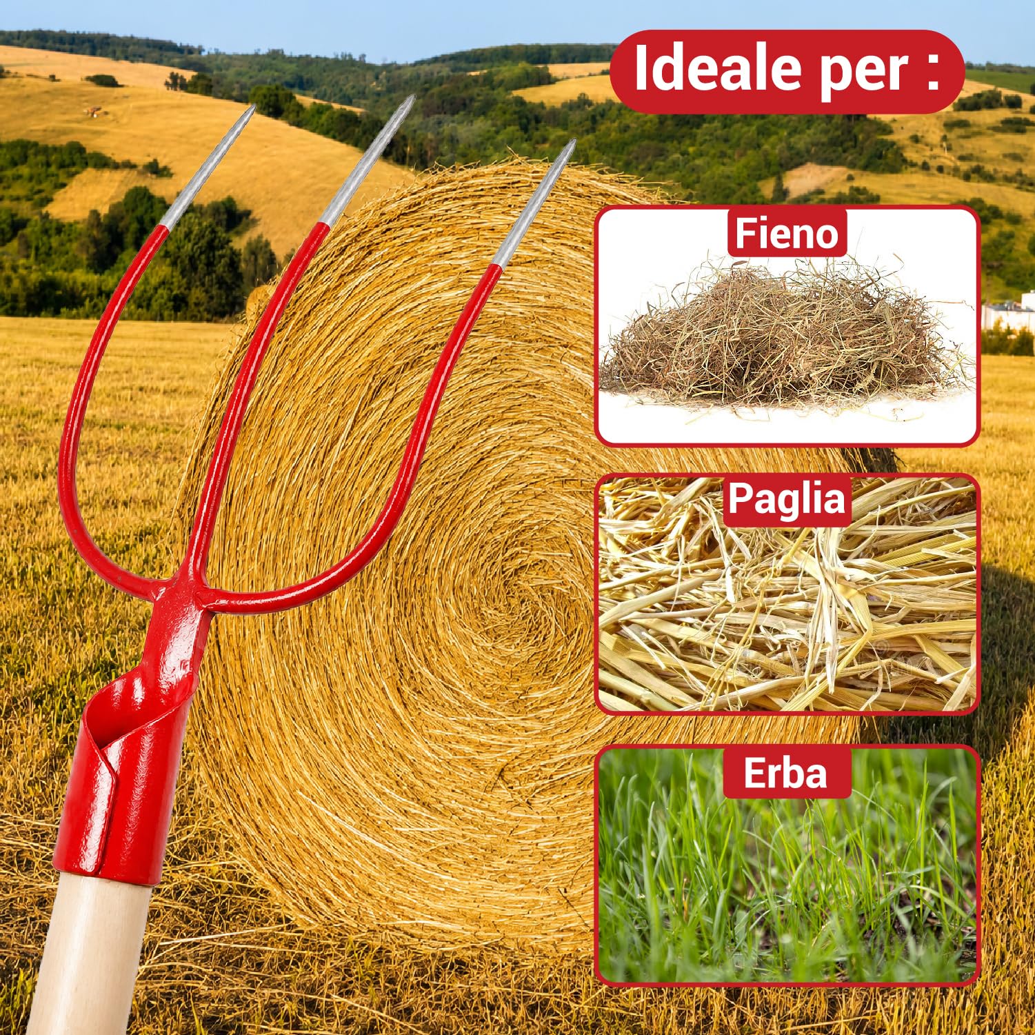 Crisalide® Forca per Fieno a 3 Denti Senza Manico – Forca in Acciaio Forgiato per Paglia, Fieno, Erbacce e Uso Agricolo Professionale