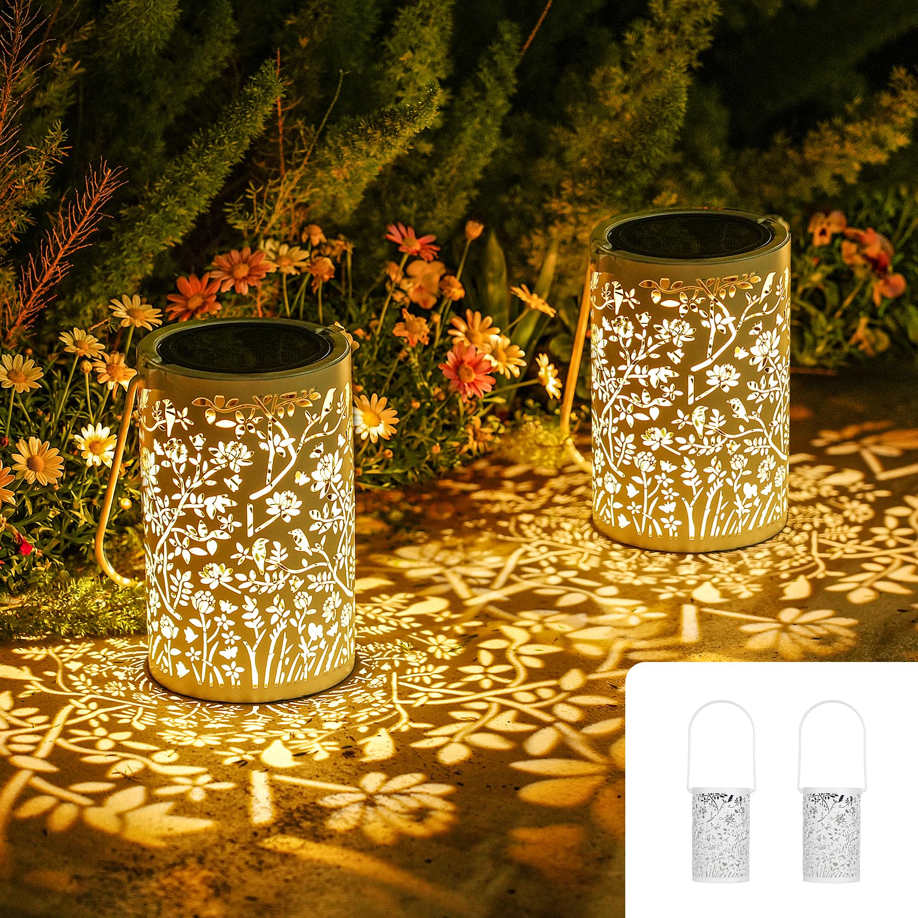 2 Stück LED Solar Laterne Aussen, Retro IP65 Warmweiß Solarlaterne für Außen Wasserdicht, Orientalische Metall Solarlampen für Außen Garten Hängend Deko Balkon Vintage 2er Set