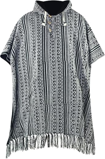 virblatt - Mexican Poncho Men | 100% cotton & Reversible | Mens Poncho Hooded Baja Hoodie Winter Pancho warm Cape Cowboy
