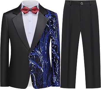 Kids Tuxedo Suits for Boys 3 Piece Sequin Formal Suit Set Ring Bearer Outfit Prom Wedding