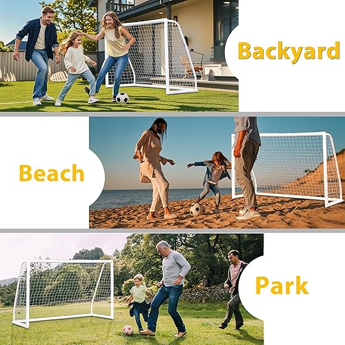Miniatura 5 de ZENY Portería de fútbol portátil para patio trasero, 12 x 6 pulgadas, 10 x 6.5 pulgadas, 8 x 5 pies, red de fútbol para niños y adultos, marco para