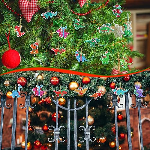 Miniatura 4 de 20 llaveros de arte de diamantes de dinosaurio de Navidad, llaveros de pintura de diamantes 5D, kits de arte de diamantes de gema de dinosaurio,