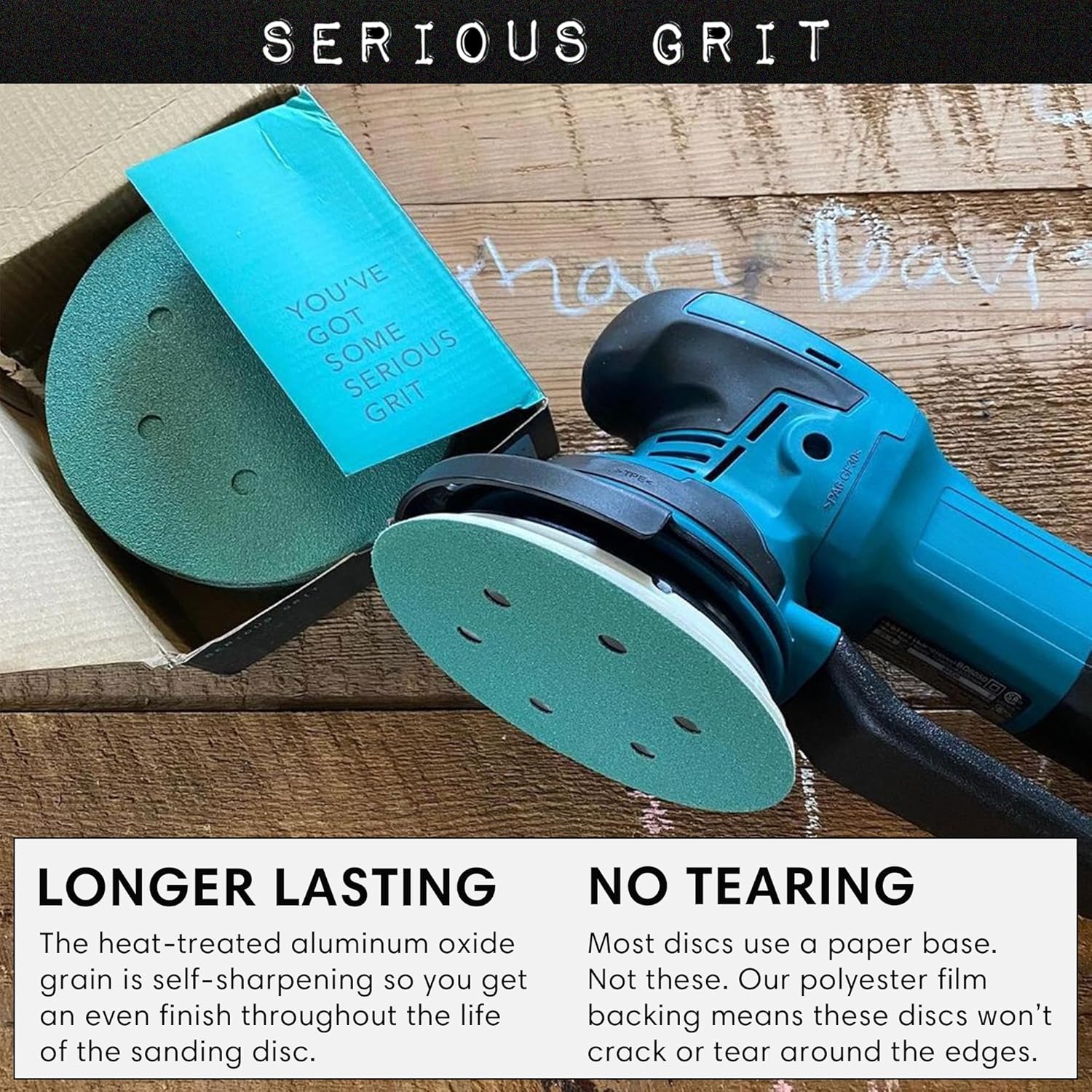 Serious Grit - 6-Inch 6-Hole Sanding Discs Sample Pack - 80, 120, 150, 180, 220 Grit (2 of Each) - Heavy-Duty Hook & Loop Film Discs - Sandpaper for Random Orbital Sanders - 10 Disc Pack