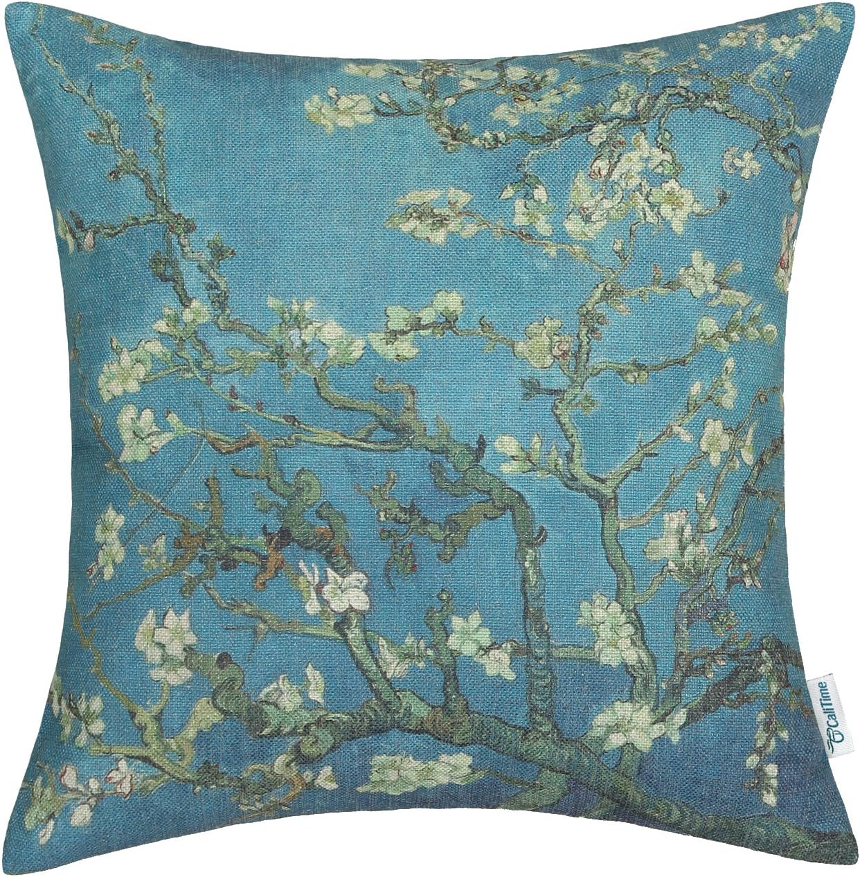 CaliTime Canvas Throw Pillow Cover Case for Couch Sofa Home Decoration Famous Picture Print 18 X 18 Inches Van Gogh Painting Almond Blossom