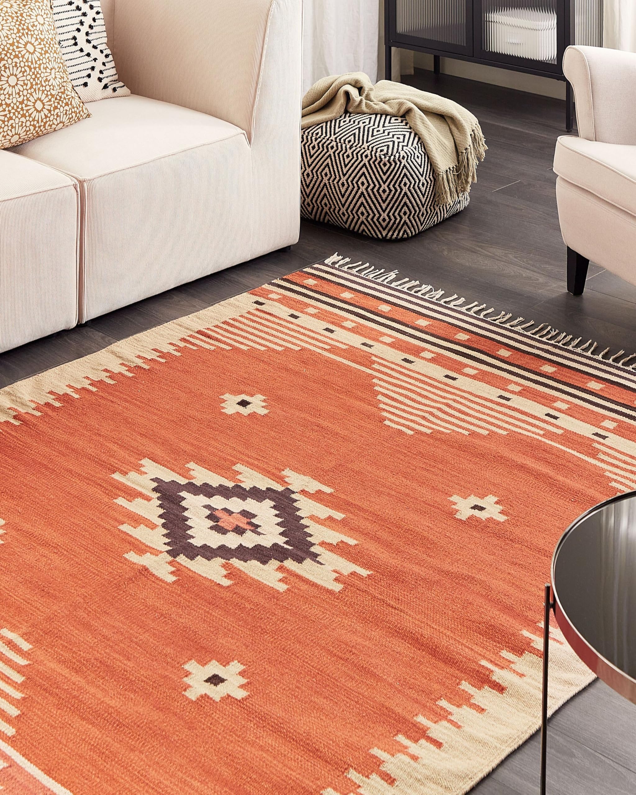 Tapis Kilim avec Motif Géométrique 160 x 230 cm en Coton Multicolore Gavar