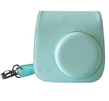 VEXKO Protective Case for Fujifilm Instax Mini 9 Mini 8 Mini 8+ | Groovy Camera Case Fujifilm Instant Camera | Soft PU Leather Bag + Pocket + Removable + Adjustable Shoulder Straps [ICE Blue]