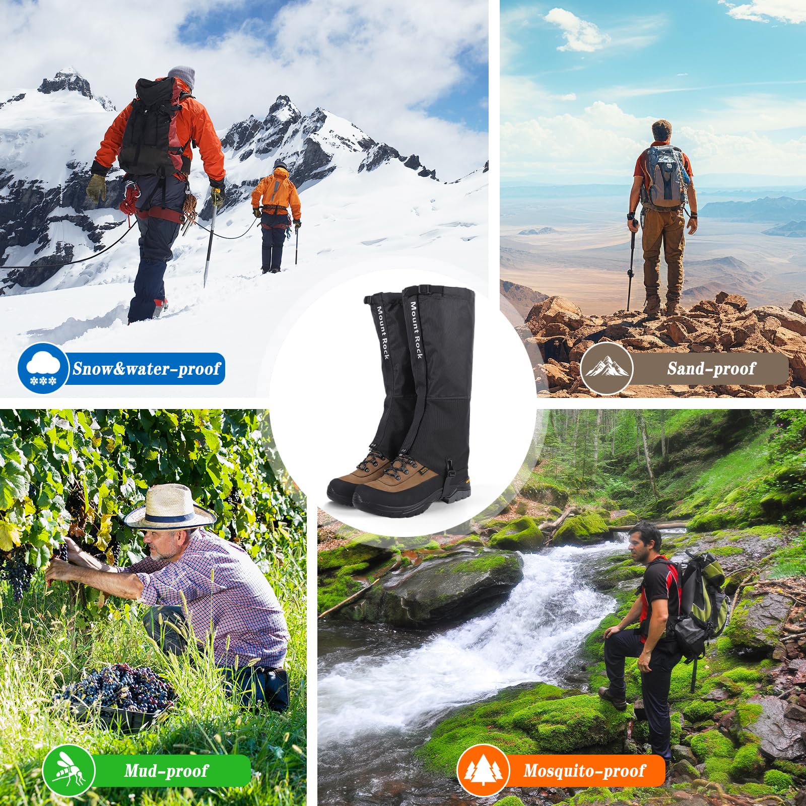 CIYIN Ghette da Escursionismo, Ghette per Gambe Impermeabili Oxford 600D, Regolabili Ghette Traspiranti per Unisex con Cinturino per Piedi in TPU, per Caccia,Escursionismo, Alpinismo, Sci